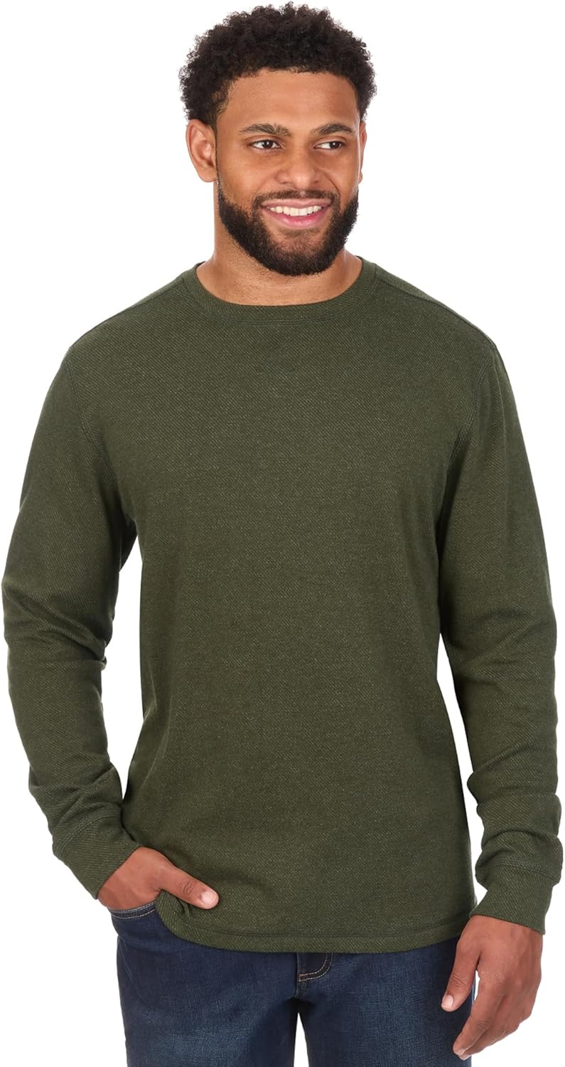 Coleman Long Sleeve Brushed Back Stretch Twill Double Knit Crewneck Shirt with Textured Fabric Detail
