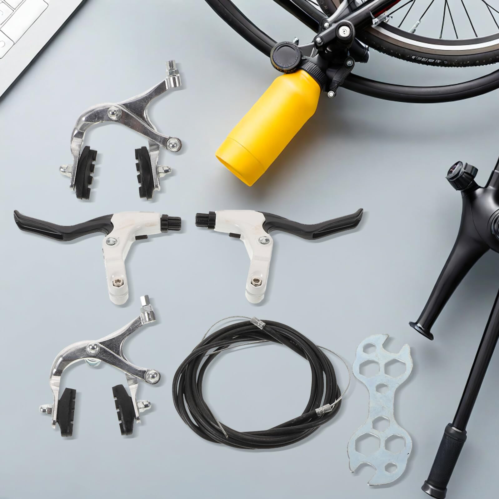 GALPADA Juego de Frenos para Bicicleta de Montaña Hidráulicos y Mecánicos, Palancas de Aleación de Aluminio, Kit Completo Cables Internos y Externos, Pinzas Plateadas, Control Preciso