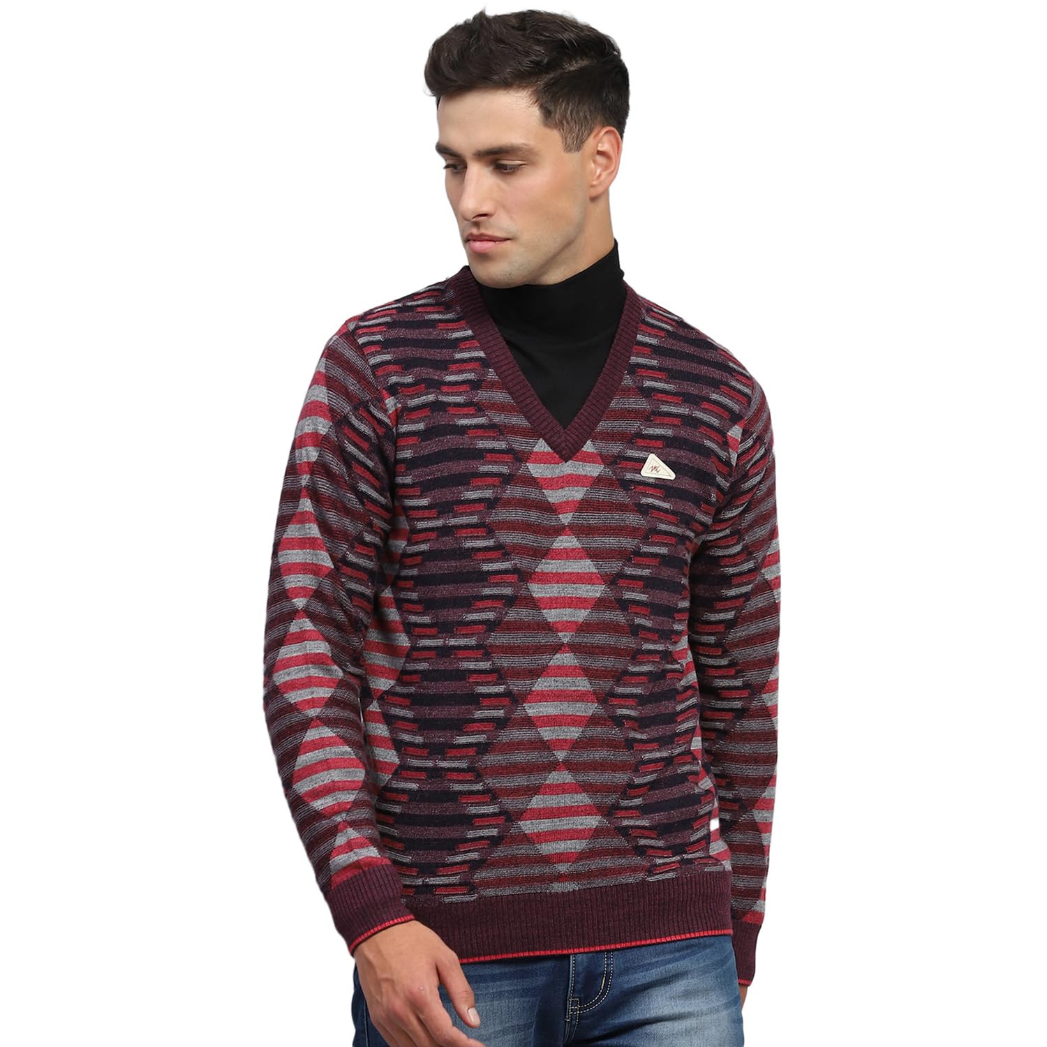 monte carlo Men's Wool Blend Striped V Neck Full Sleeve Pullover (1243199VN)-picture-30