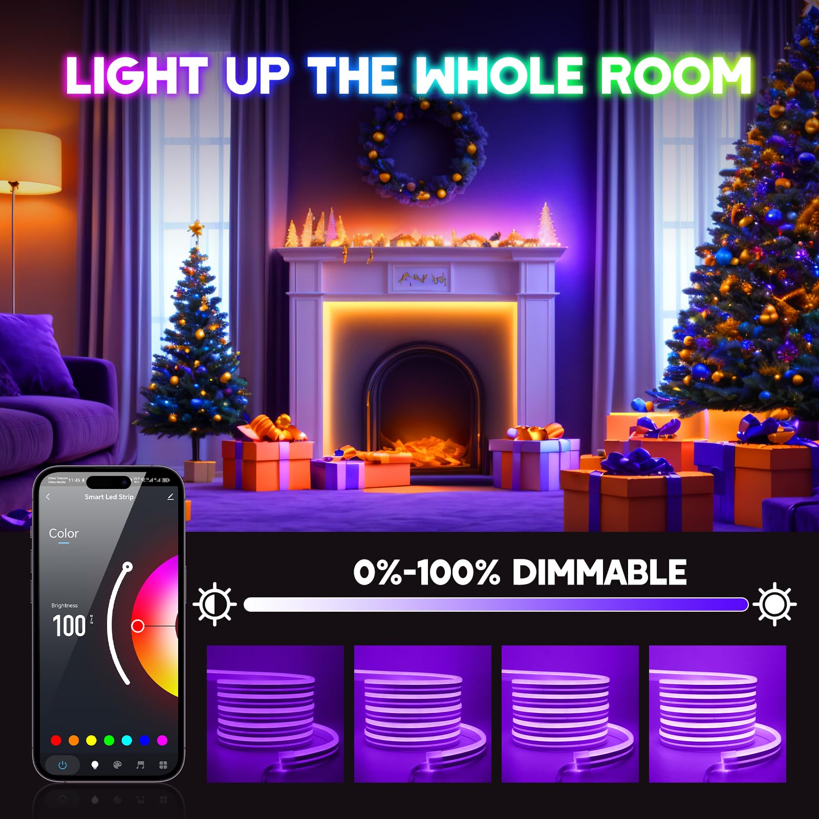 Dimmbar RGB Neon Stripe，24V 30M 1800LEDs Silikon Flexibler LED Streifen,Bluetooth Musik Sync Timer-Einstellung Neon LED Lichtband mit 44 Tasten Fernbedienung für Allerheiligen,Weihnachtsfeier