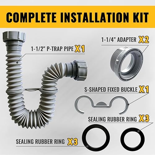Miniatura 8 de Tubo de drenaje para fregadero de 1-12 pulgadas, tubo de drenaje flexible de 7.5 a 17.7 pulgadas, trampa P flexible expandible para fregadero de