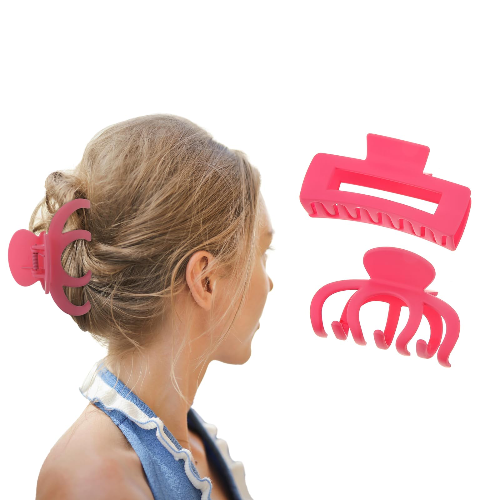 Amazon.com: 2 Pcs Hot Pink Large Nonslip Acrylic Claw Hair  display picture 2