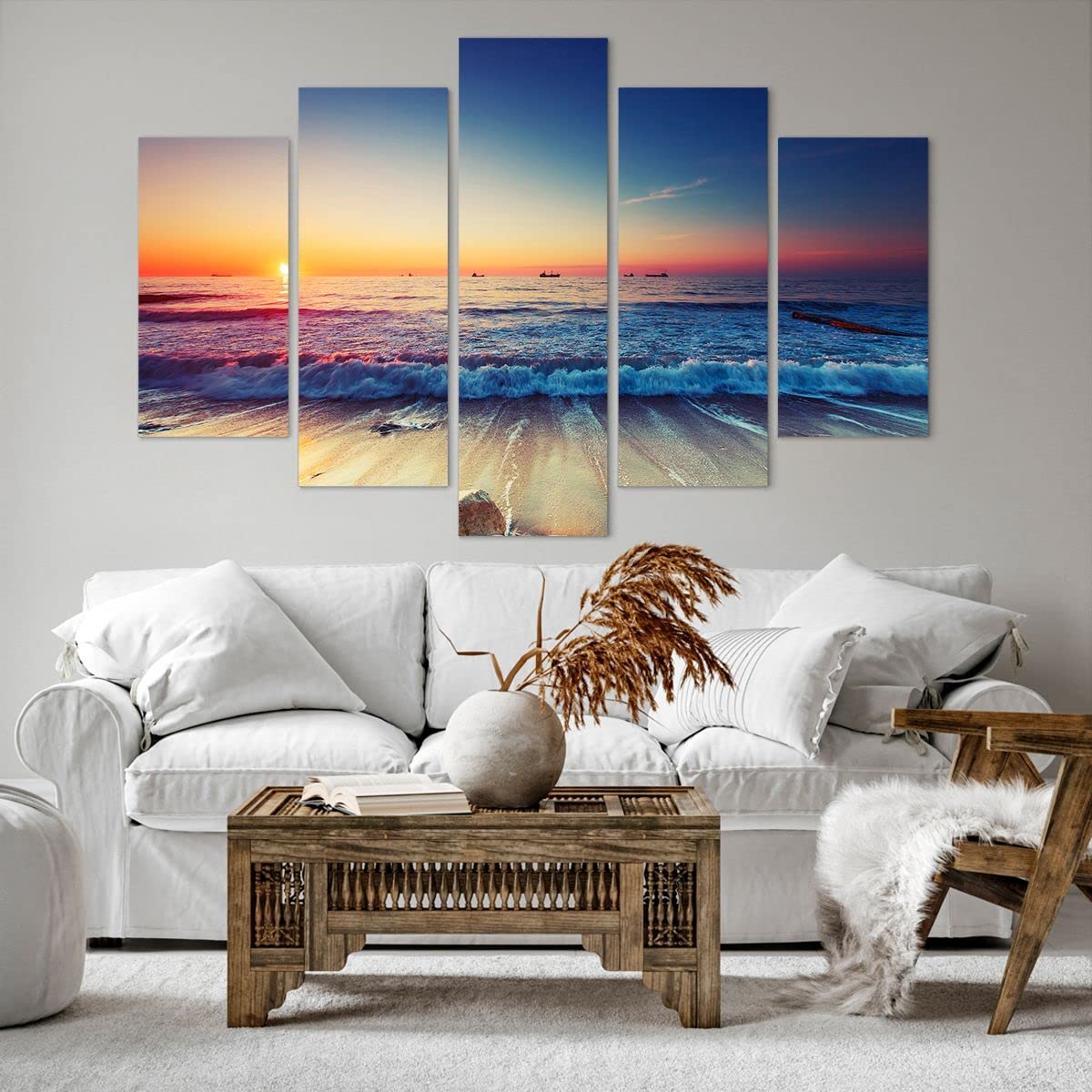 ARTTOR Mehrteilige Bilder auf Leinwand 150x100cm Leinwandbild Meer Strand Welle Groß XXL Wanddeko Bild Schlafzimmer Set 5 teilige Wandbilder Dekoration Wohnzimmer Canvas Kunstdruck Art