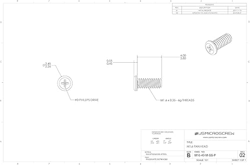 M1.6-0.35 X 0.157 in Tornillo De Máquina De Acero Inoxidable Cabeza De La Cacerola Phillips Drive (100 Pzs) - M16-40-M-SS-P