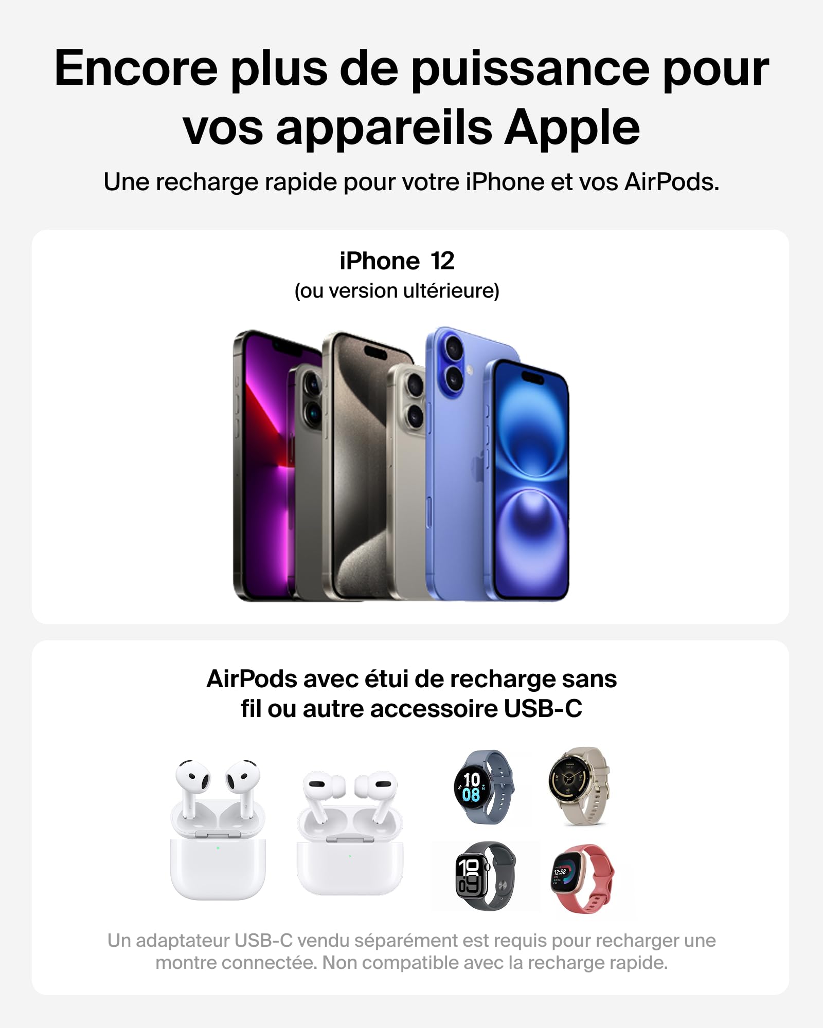 Belkin UltraCharge Chargeur Induction Qi2 25W, Station de Charge 2 en 1 pour iPhone 17, iPhone Air, AirPods, Pixelsnap, Compatible avec MagSafe avec Port-USB-C et Adaptateur 45W - Noir