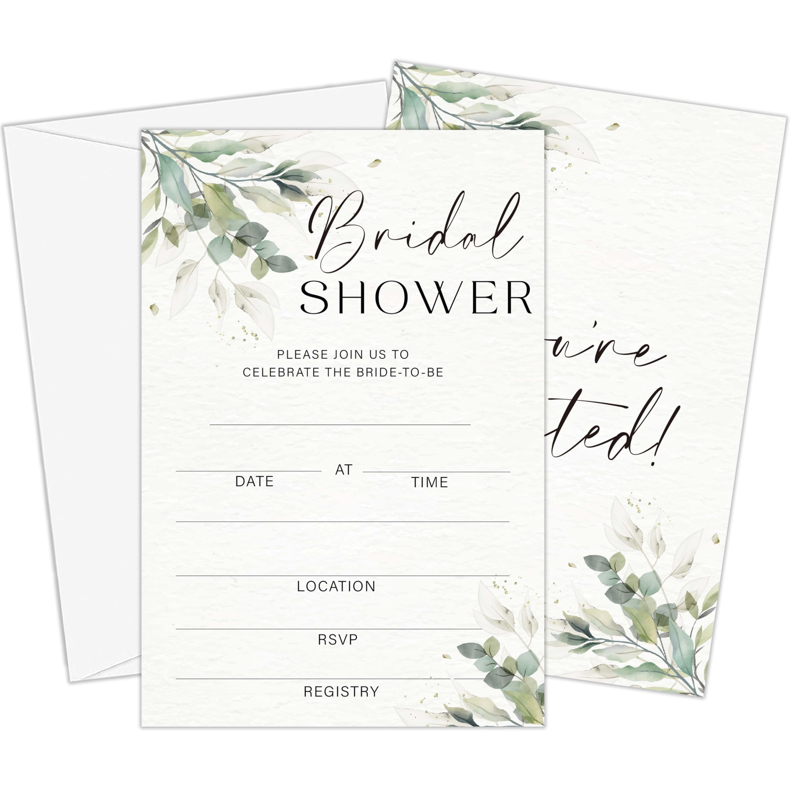 GOLRMC Greenery Bridal Shower Invitations, Set of 25 Botanical Bridal Shower Invites with Envelopes, Spring Wedding Bride to Be Invitations Party Supplies-A14