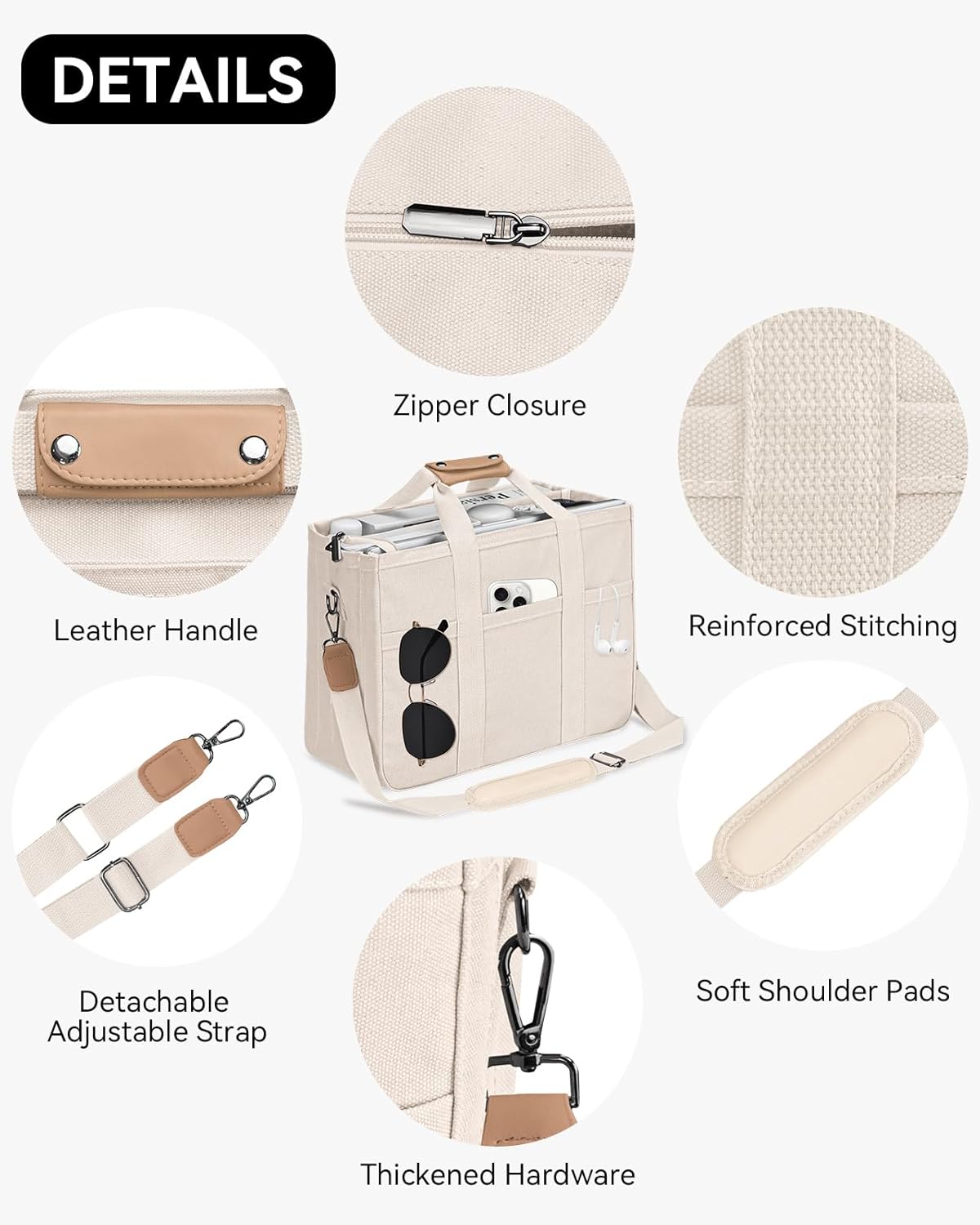 VOFANK Canvas Tote Bag for Women with Zipper and Compartments Large Work Bible Bag Crossbody Teacher College Tote Purse - Image 5