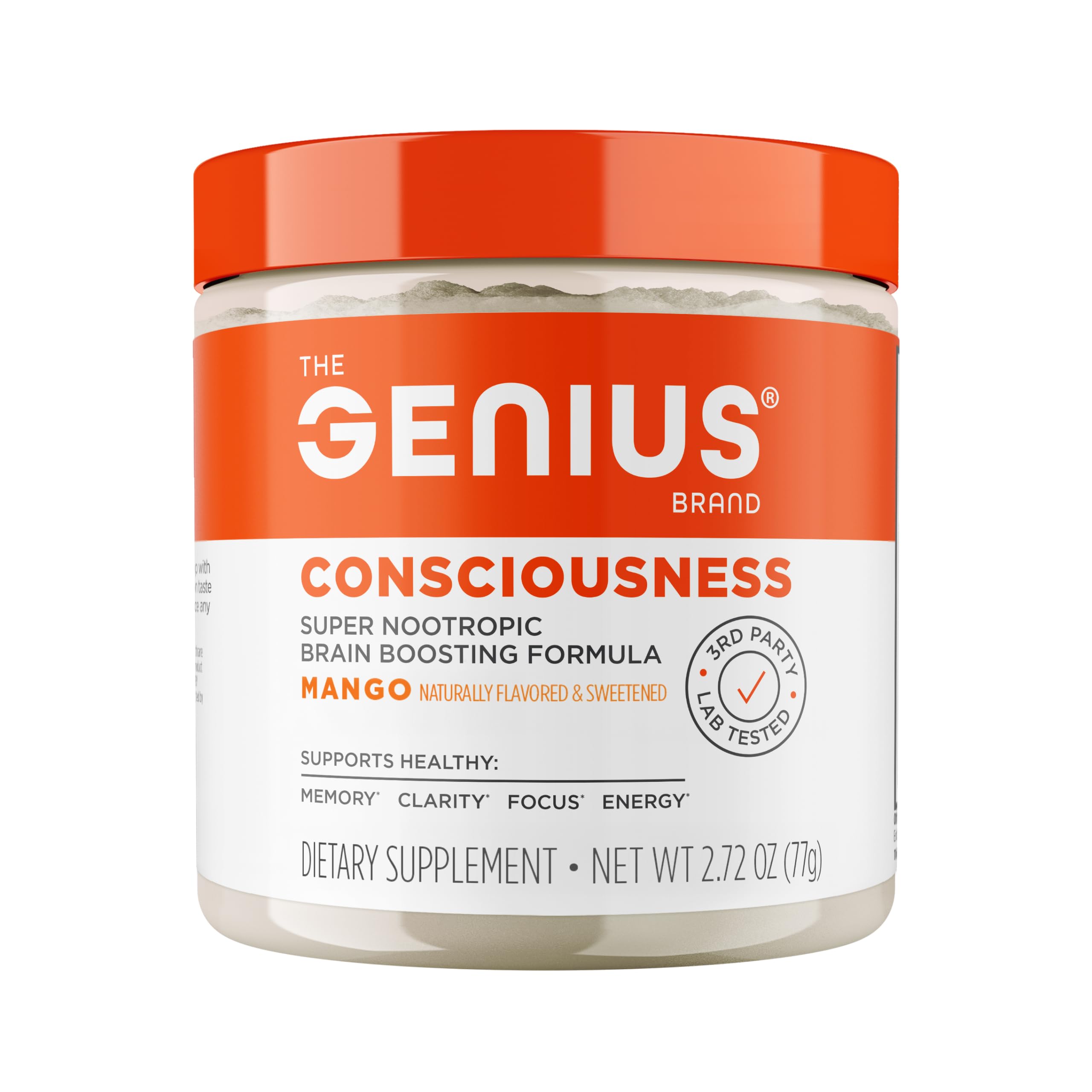 Genius Consciousness, Super Nootropic Brain Supplement Powder, Mango - Boost Focus, Cognitive Function, Concentration & Memory Booster - Alpha GPC & Lions Mane Mushroom for Neuro Energy & IQ