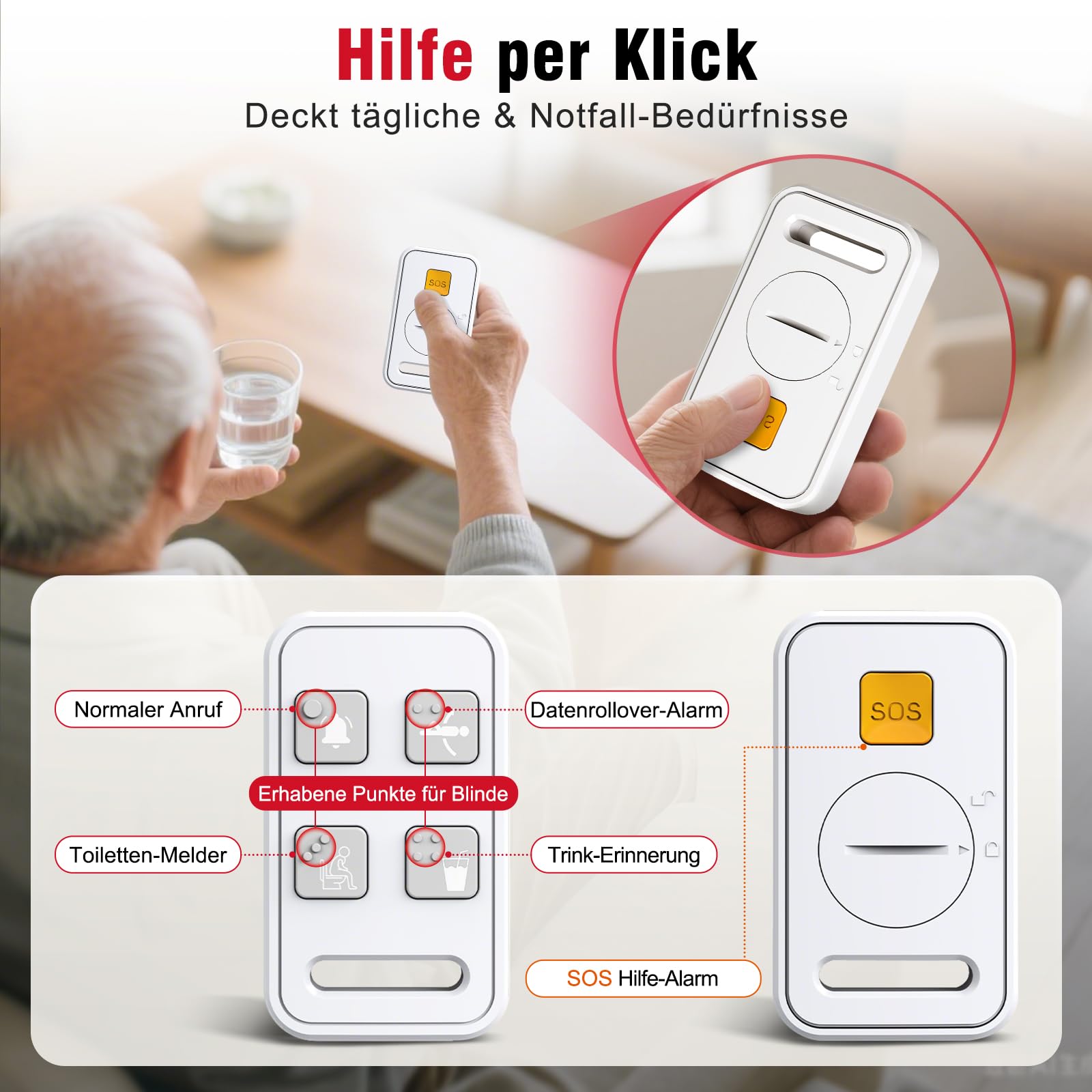 CallToU Schwenkbare Babyphone für Senioren mit Zwei-Wege-Audio | Ohne WLAN; Temperaturüberwachung; Medikamentenerinnerung; 720p, Infrarot Nachtsicht, SOS Notrufknopf