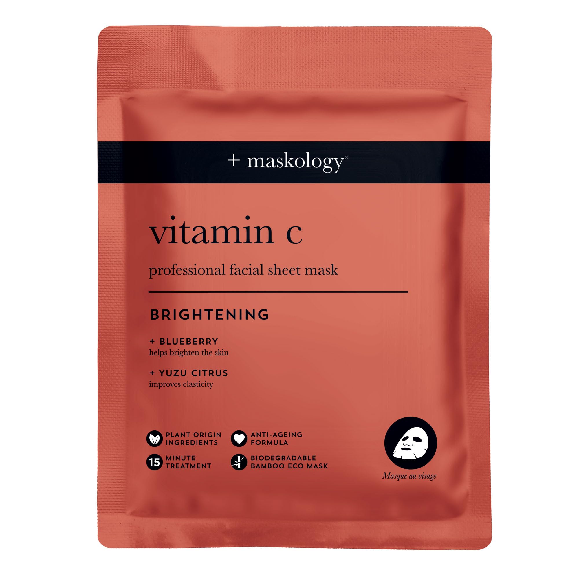 MASKOLOGYVITAMIN C Professional Sheet Mask 22 ml | Skin Hydration Vegan Mask | Face Sheet Mask | Blueberry & Yuzu Citrus | Tissue Mask with Vitamin C |
