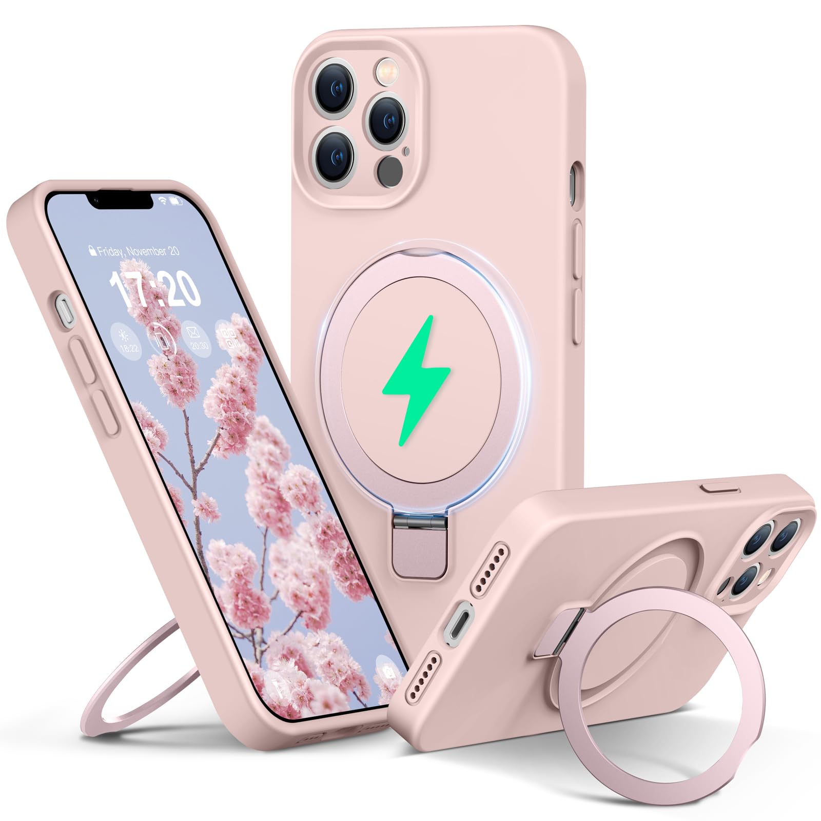 PuyaTeya Liquid Silicone Case for iPhone 13 pro with Magnetic Ring Stand, Upgraded Camera Lens Protection, Mil-Grade Drop Shockproof, Anti-Scratch