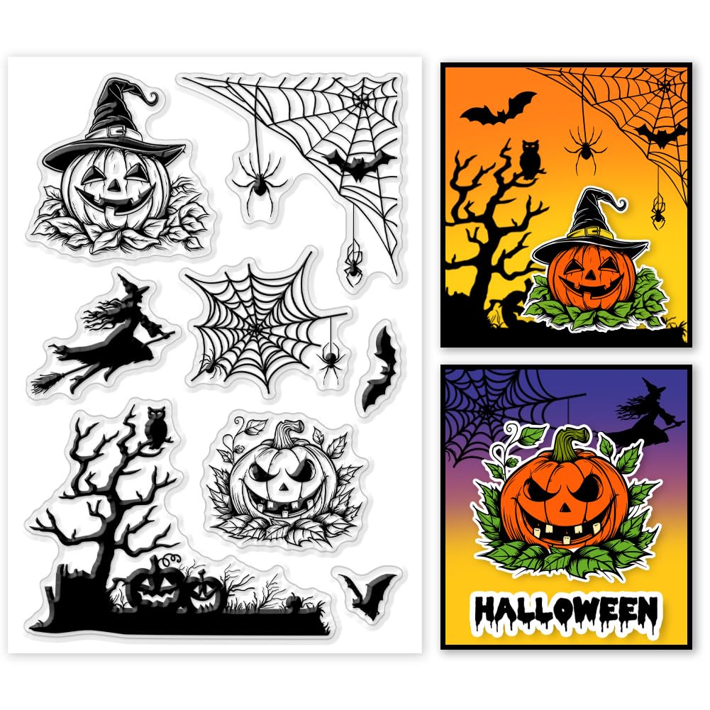 PandaHall Halloween Skeleton Clear Stamps - Skull Flower Butterfly Rubber Stamps 6.3x4.3 Inches