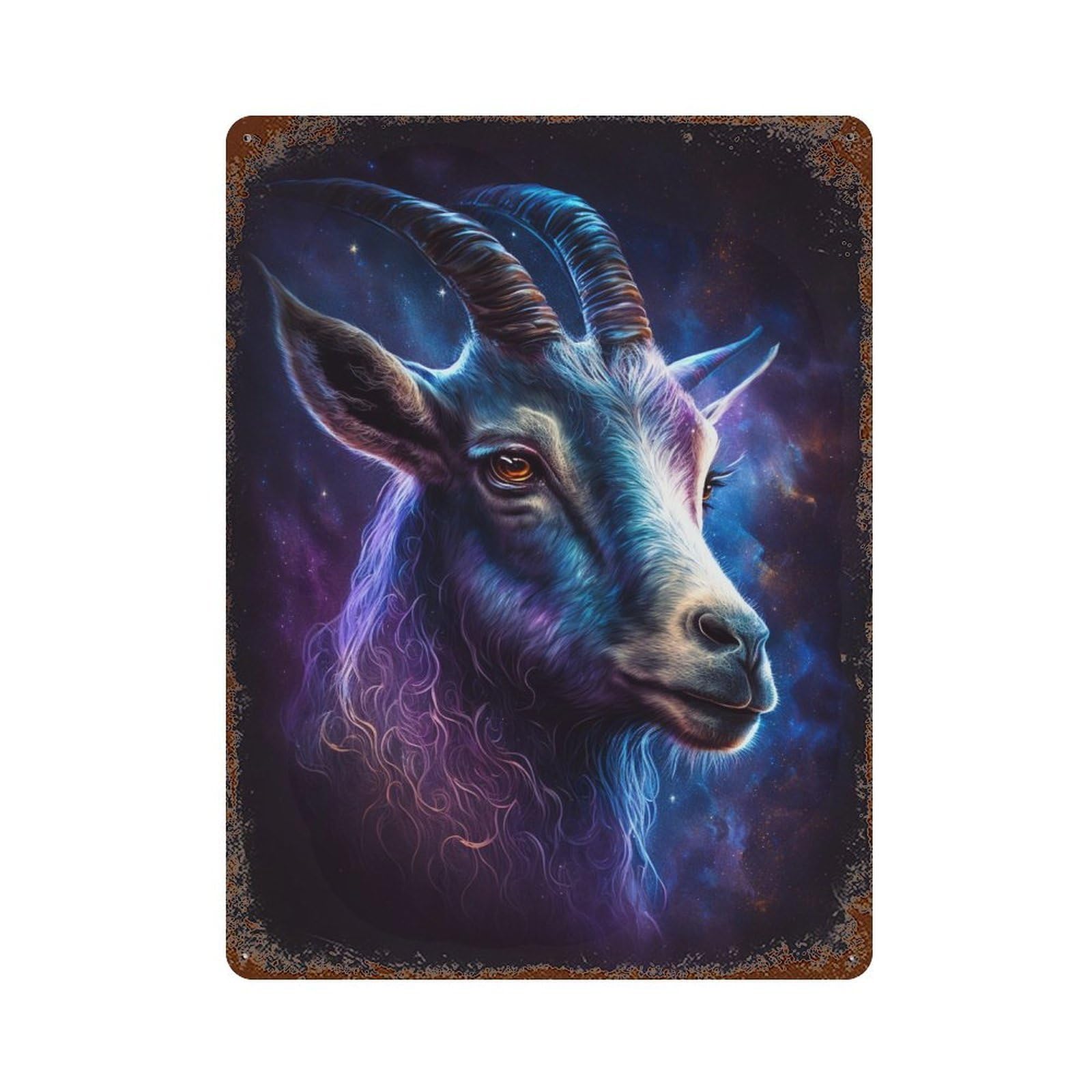 Galactic Goat Portrait -7 Rust Effect Tin Sign 15.7"x11.8", Vintage Wall Decor for Pub, Kitchen And Man Cave Decor