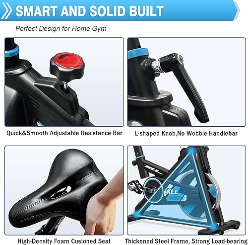 Miniatura 5 de LABODI Exercise Bike Stationary Indoor Cycling Bike Cycle Bike for Home Cardio Gym Belt Drive Workout Bike with 35 LBS Flywheel Thickened Frame