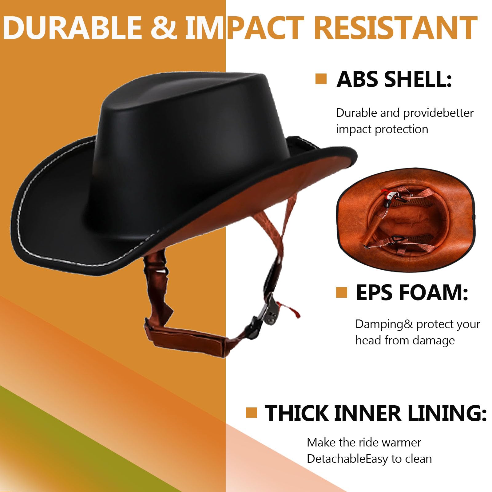 Retro Motorcycle Half Helmet Western Cowboy Hat Helmet Open Face Motorcycle Helmet DOT Approved Unisex-Adult Half Helmet with Quick Release Buckle and Lining for Mopeds Horse Riding Jazz Caps product thumbnail 5