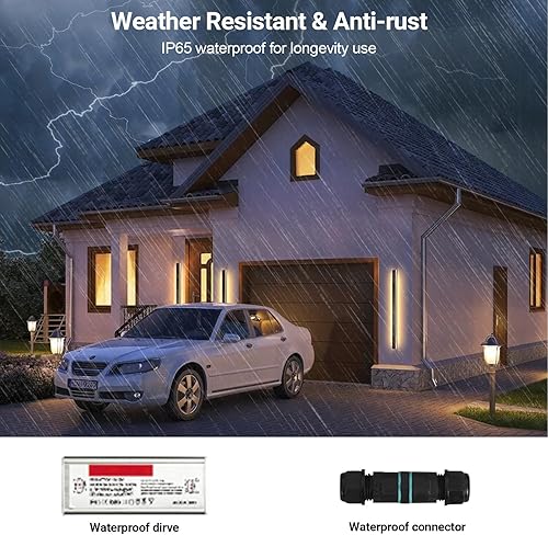 Miniatura 5 de SJIGUANGZ Juego de 2 luces de pared para exteriores, lámpara de pared lineal de 39.37 pulgadas, accesorios de luz LED negros para montaje en pared,