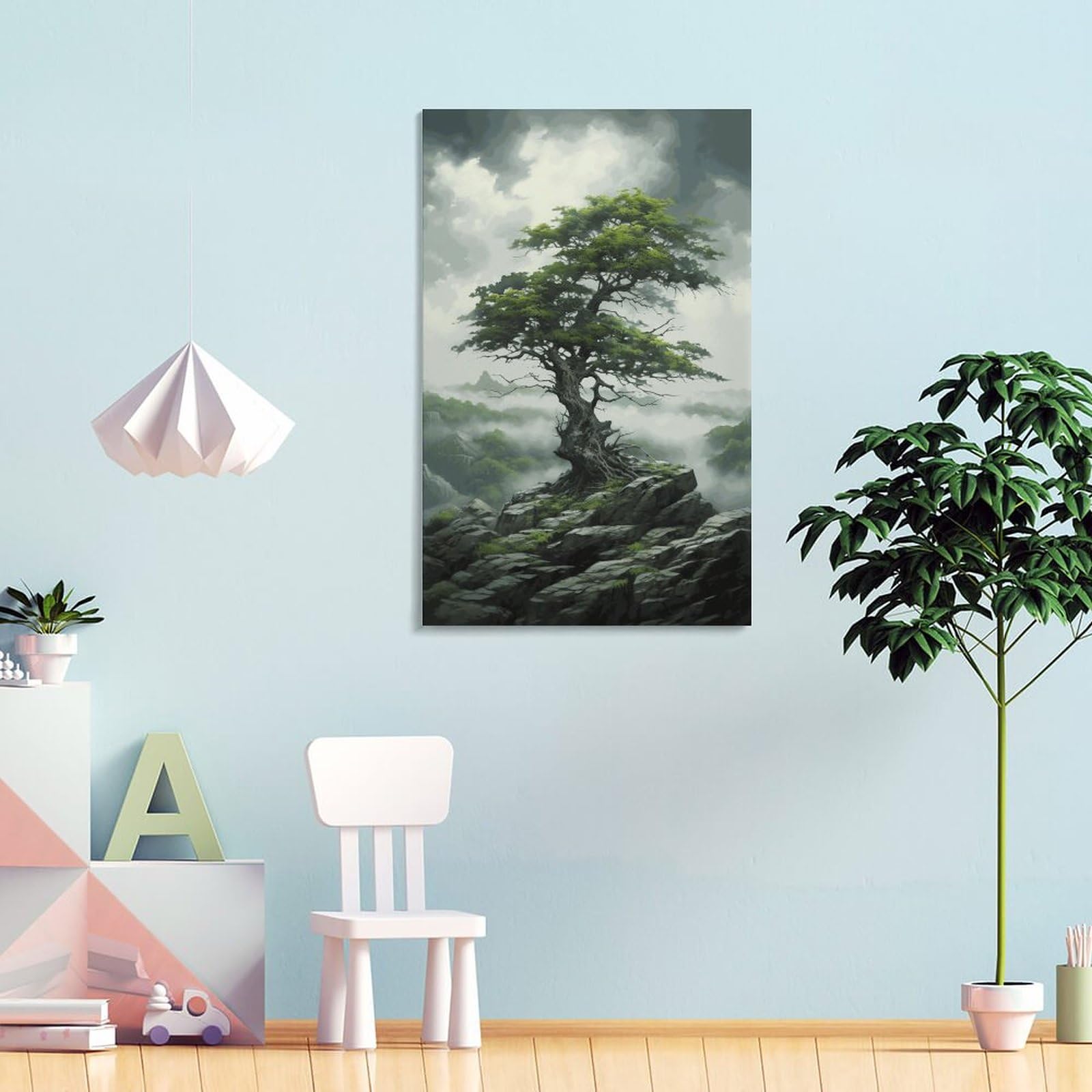 Misty Spring Tree Wall Art Poster Astratto Rustico Natura Treescape