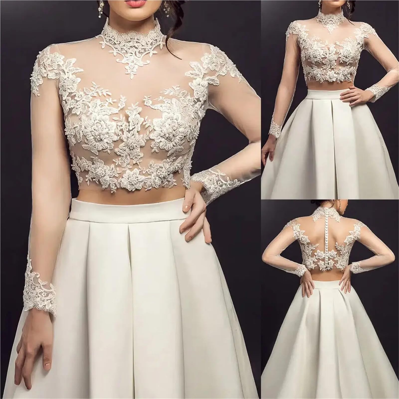 Estolas para Bodas Chaqueta de boda manga larga encaje Apliques Chaquetas novia Bolero nupcial cuello alto