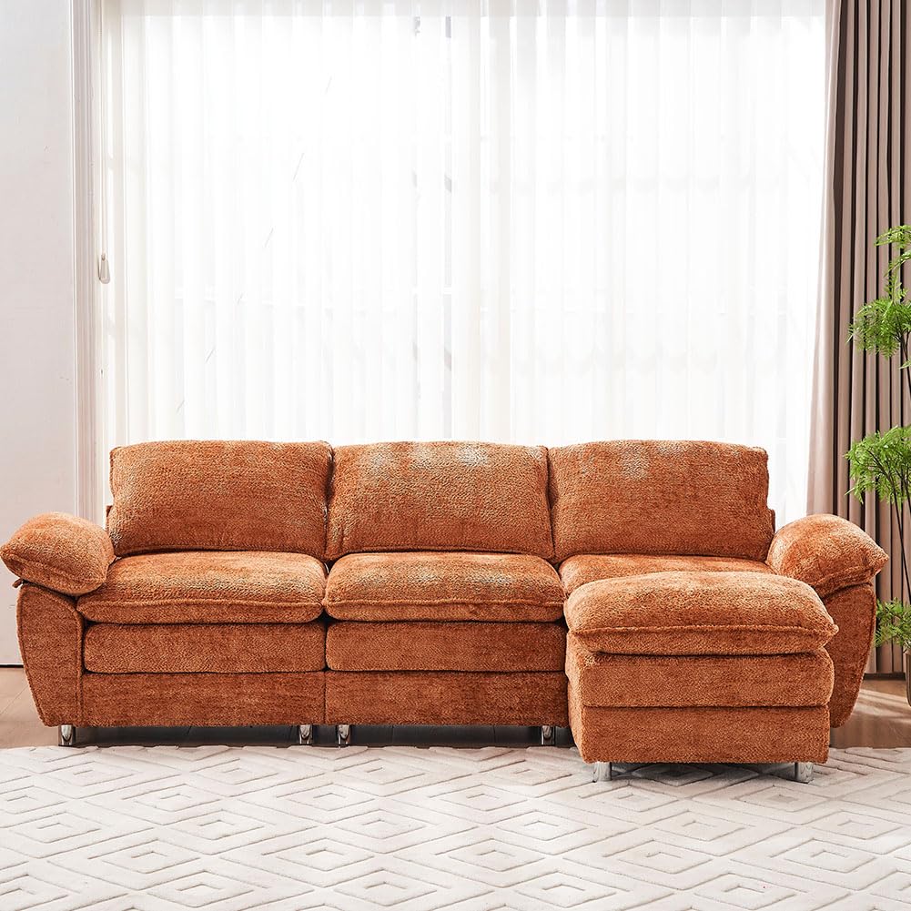 Sofá modular moderno de 102.6 pulgadas para sala de estar, sofá en forma de L con otomana, sofá tapizado de 3 plazas, sofá de lujo de asiento profundo de tela para apartamento, oficina, color