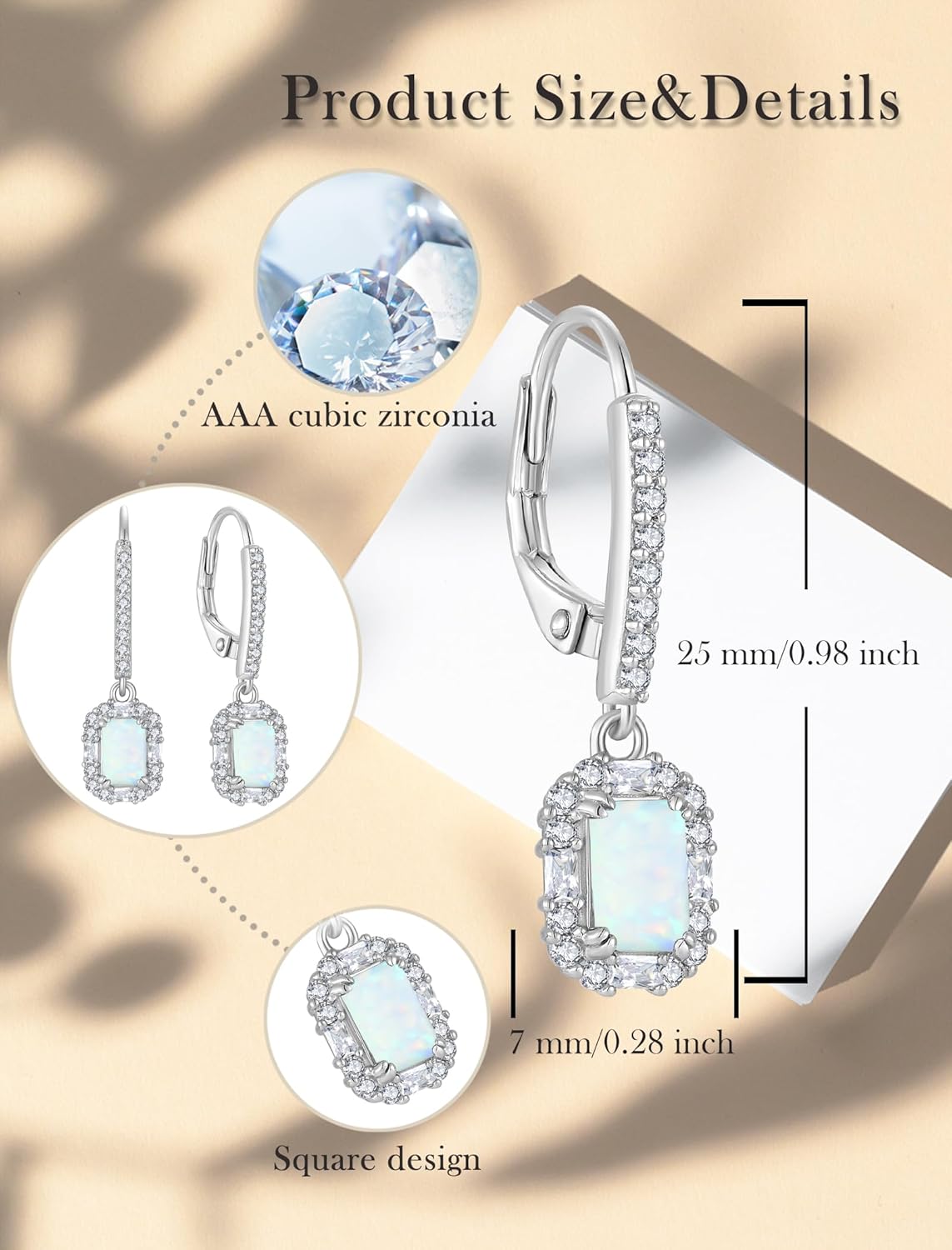 925 Sterling Silver Earrings Square Earrings with Princess Cut Birthstones, Halo Dangle Earrings with Leverback for Women Jewelry Gifts