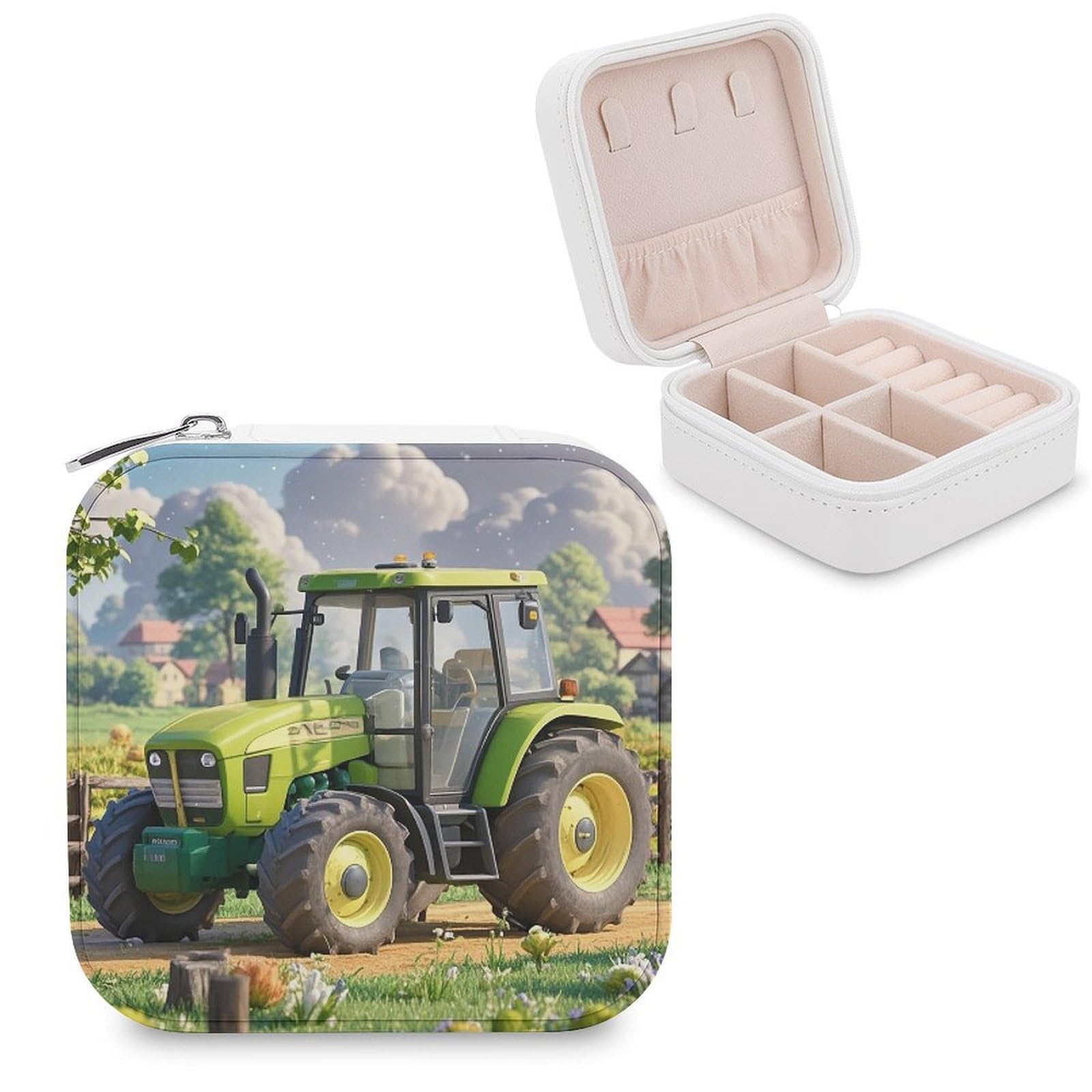 LZQPOEAS Tractor Farm Jewelry Box Mini Jewelry Travel Case Trendy Stuff Ring Box Custom PU Leather Jewelry Boxes Portable Jewelry Case Earring Storage Organizer for Girls Women
