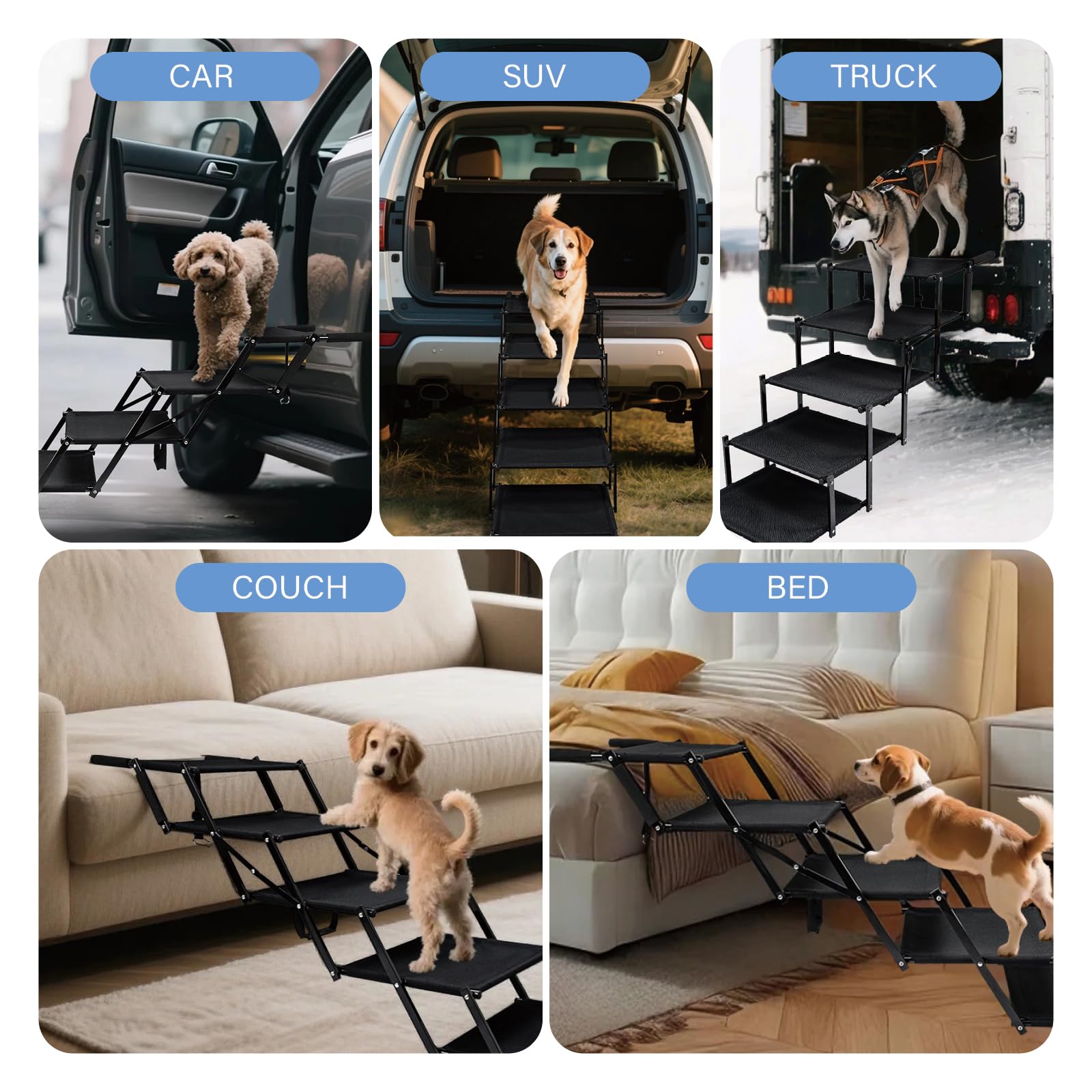 Scaletta pieghevole per cani e animali domestici, portatile, per cani grandi, vecchi e feriti, rampa per auto, SUV