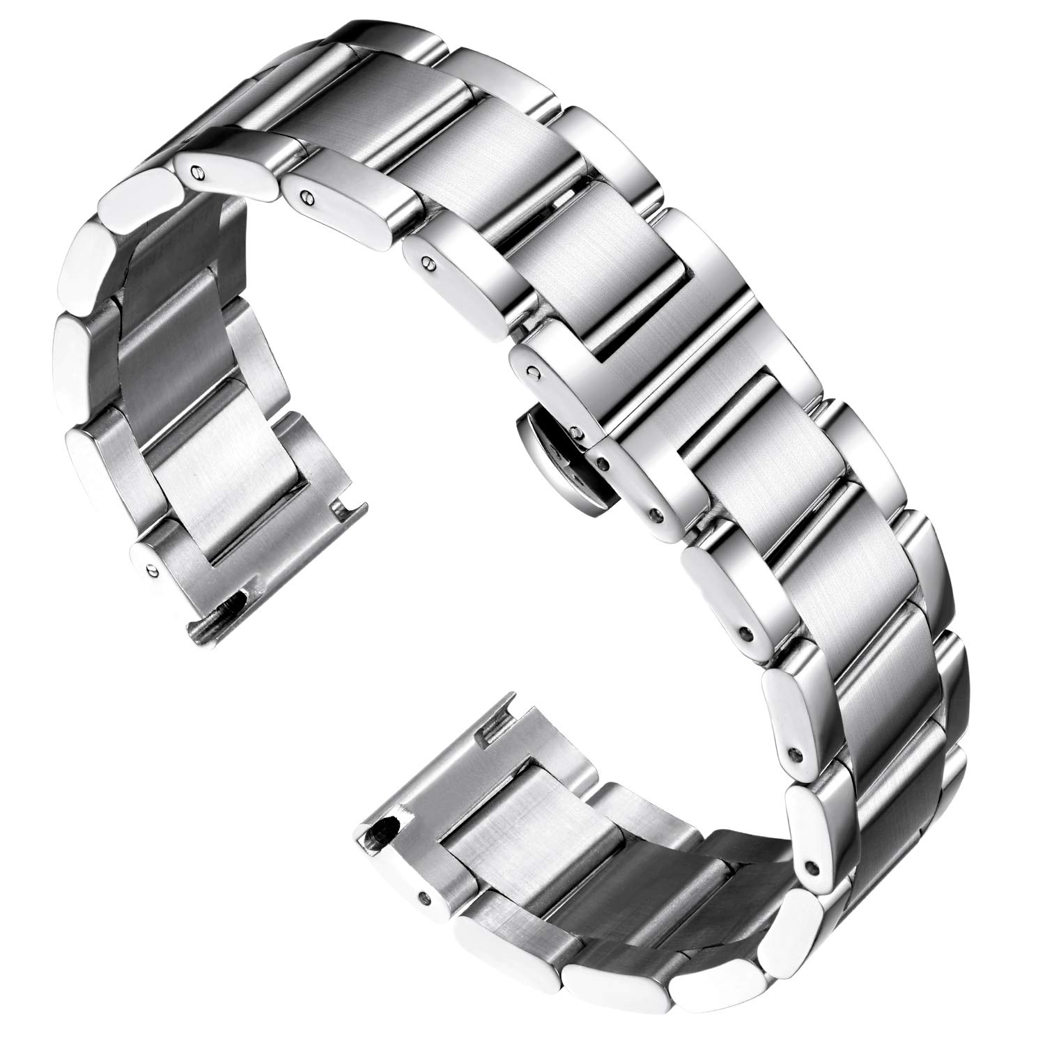 BINLUN Thick Stainless Steel Watch Band Metal Heavy Polished Matte Brushed Finish Watch Strap Replacement for Men Women 16mm/18mm/20mm/21mm/22mm/23mm/