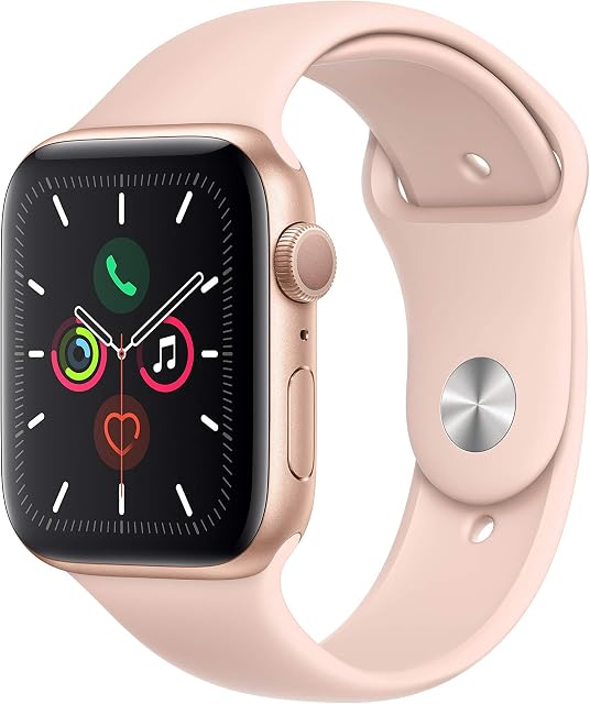 Apple Watch Series 5 (GPS, 44MM) Gold Aluminum Case with Pink Sand Sport Band (Renewed)