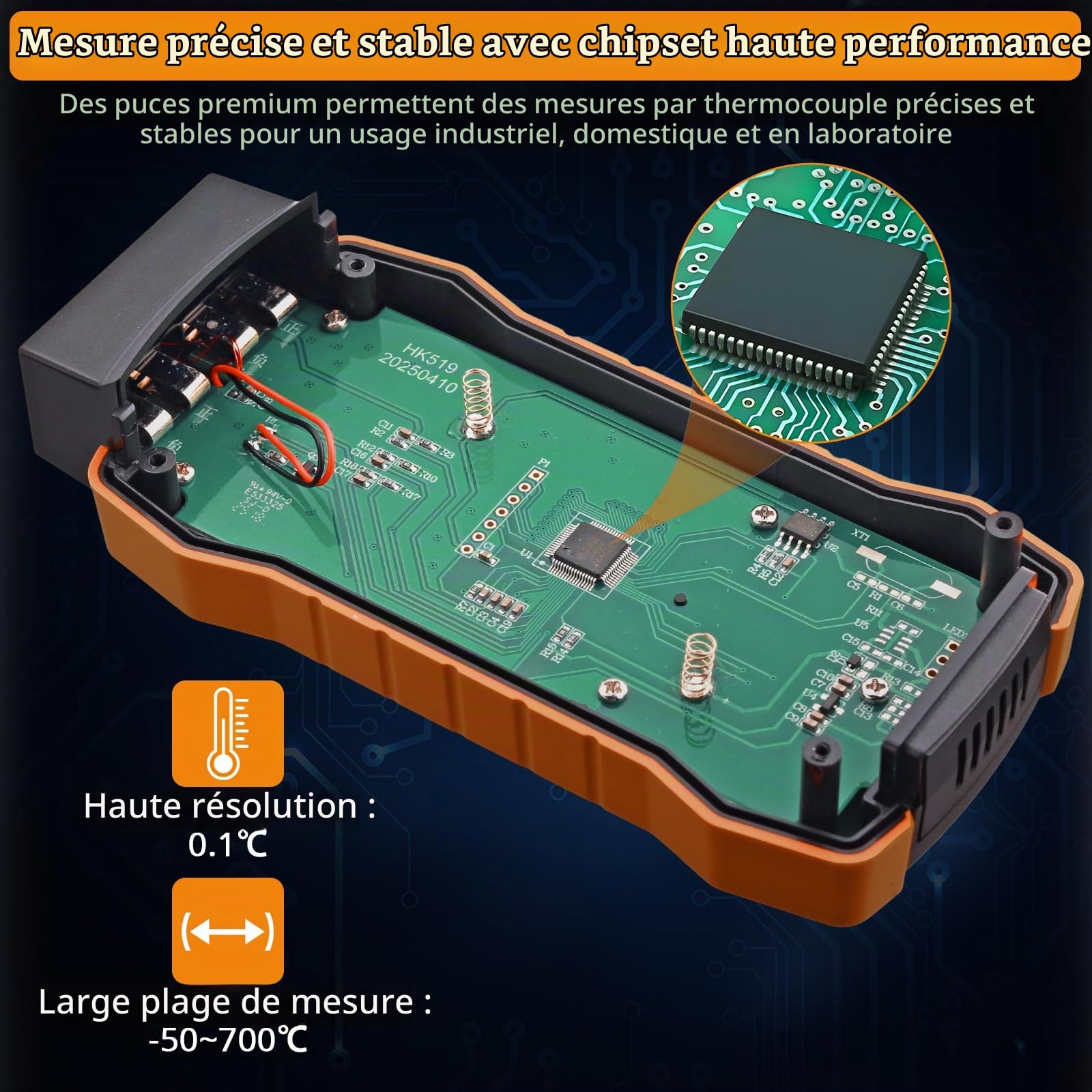 Neoteck Thermomètre Thermocouple Numérique Type K J 2 Canaux -50~1300℃ Haute Précision avec 4 Sondes et Stockage 99 Données, Écran LCD Rétroéclairé pour HVAC Industriel Laboratoire Four Réfrigérateur