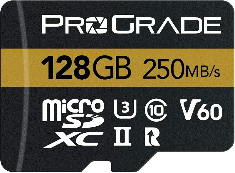 microSD Card V60 (128GB) - Tested for Full-Size SD Card Devices | Up to 250MB/s Read, 130MB/s Write by ProGrade Digital | Read Speed Up To 300Mb/S and Write Speed Up To 200Mb/S for Fast Capture, File Transfers, and Professional Workflows