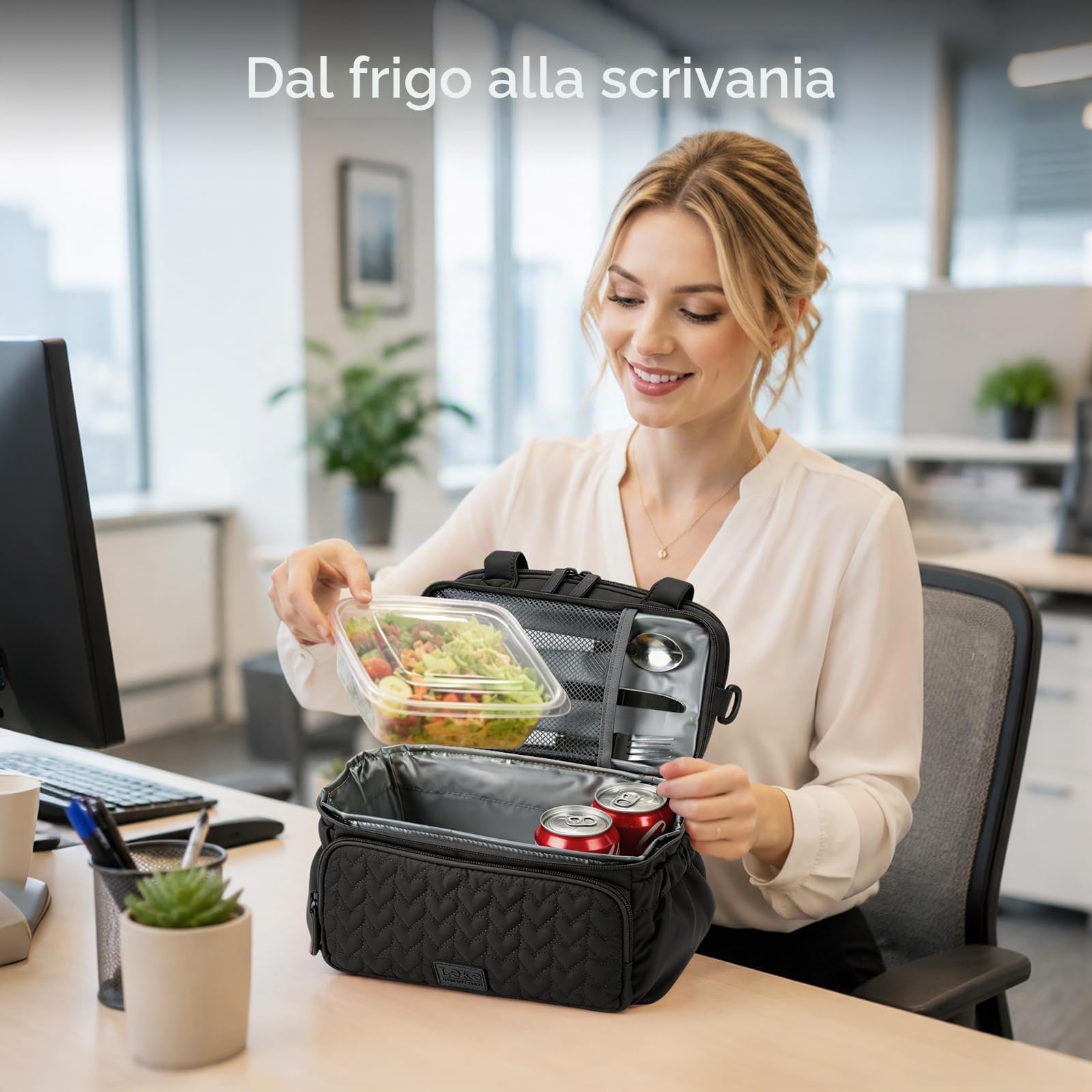 Doppio Piano Borsa Termica Porta Pranzo 11L - Isolata e Impermeabile Borsa Frigo Porta Pranzo Ufficio, Borsa Tote Portatile Ideale per Ufficio, Palestra, Yoga, Picnic, Viaggi, Nero