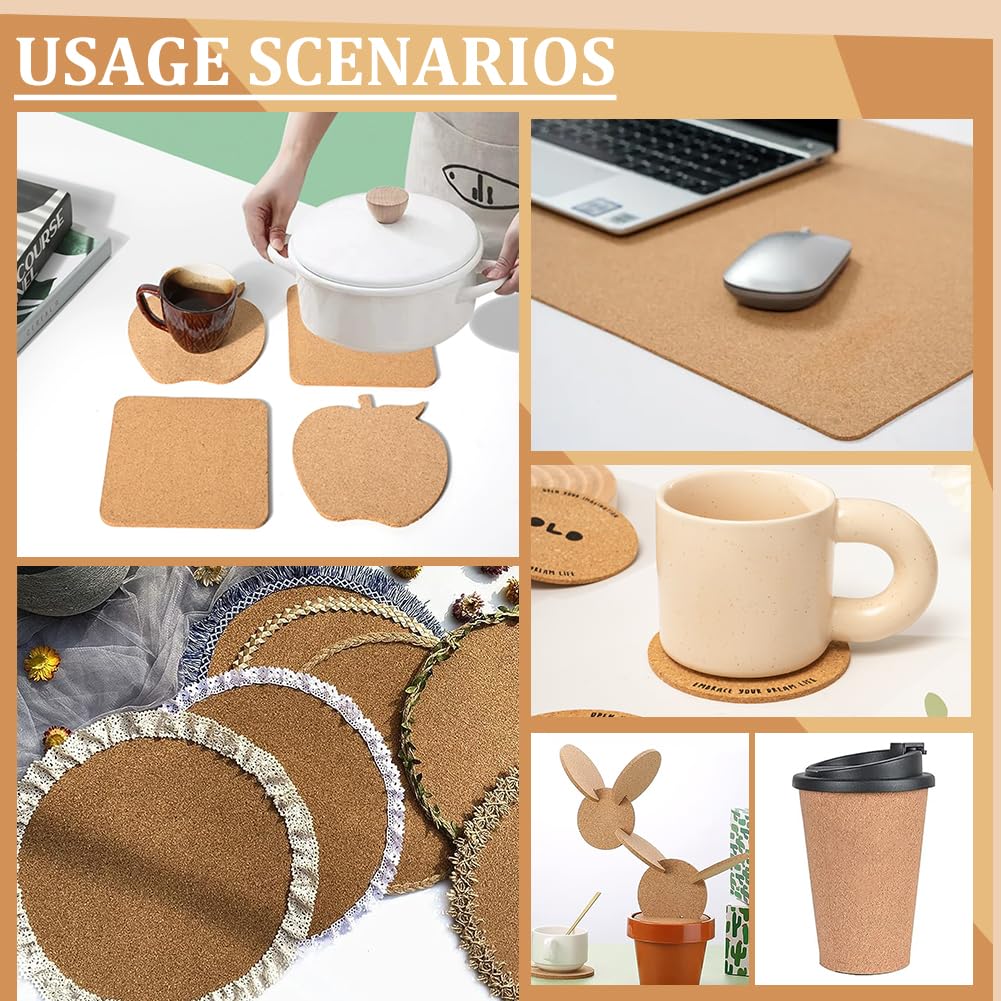 BENECREAT 8 Confezione Da 30x30 cm Lavagna In Sughero Spessore 3 mm Piastrelle Quadrate In Sughero Sottobicchiere In Fogli di Sughero Piastrelle per Bacheche, Decorazione Murale, Diy Artigianato