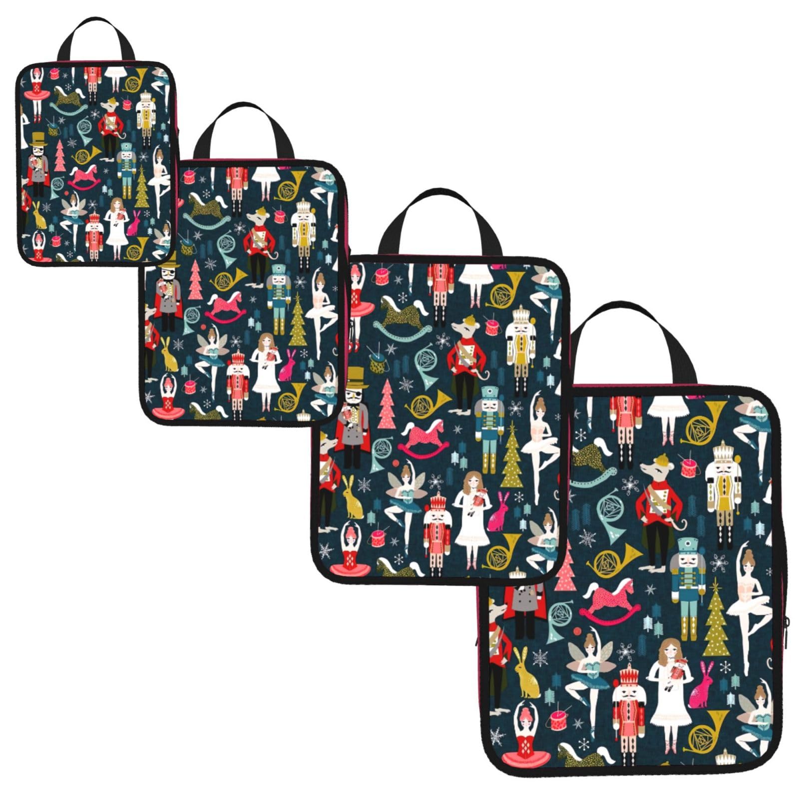 Women_s Nutcracker Ballet Xmas Dance Print 4 Set Compression Packing Cubes for Suitcases,Expandable Storage Bag Organizers