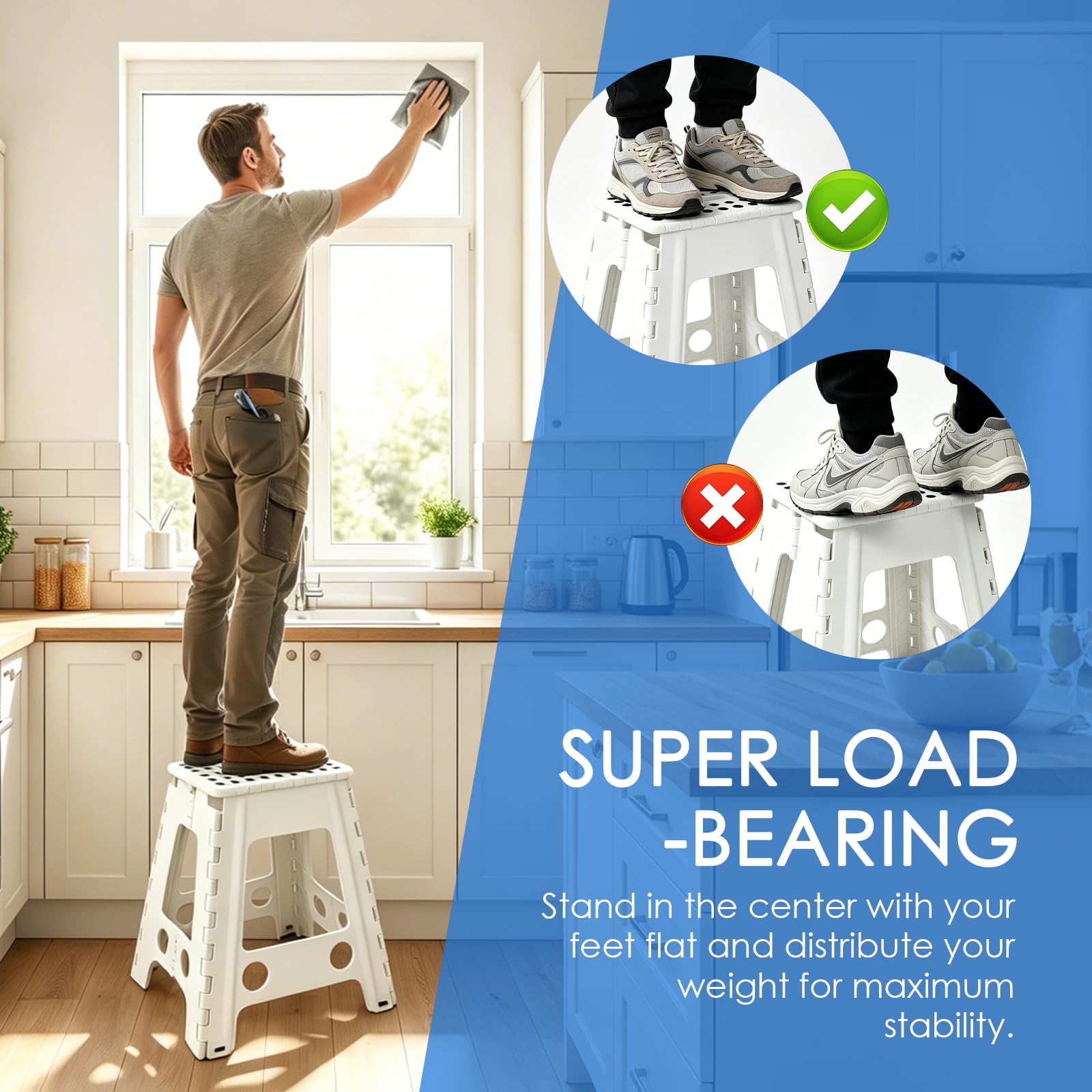 Taburete Plegable 45cm Escalón Portátil para Baño Cocina Jardín Blanco