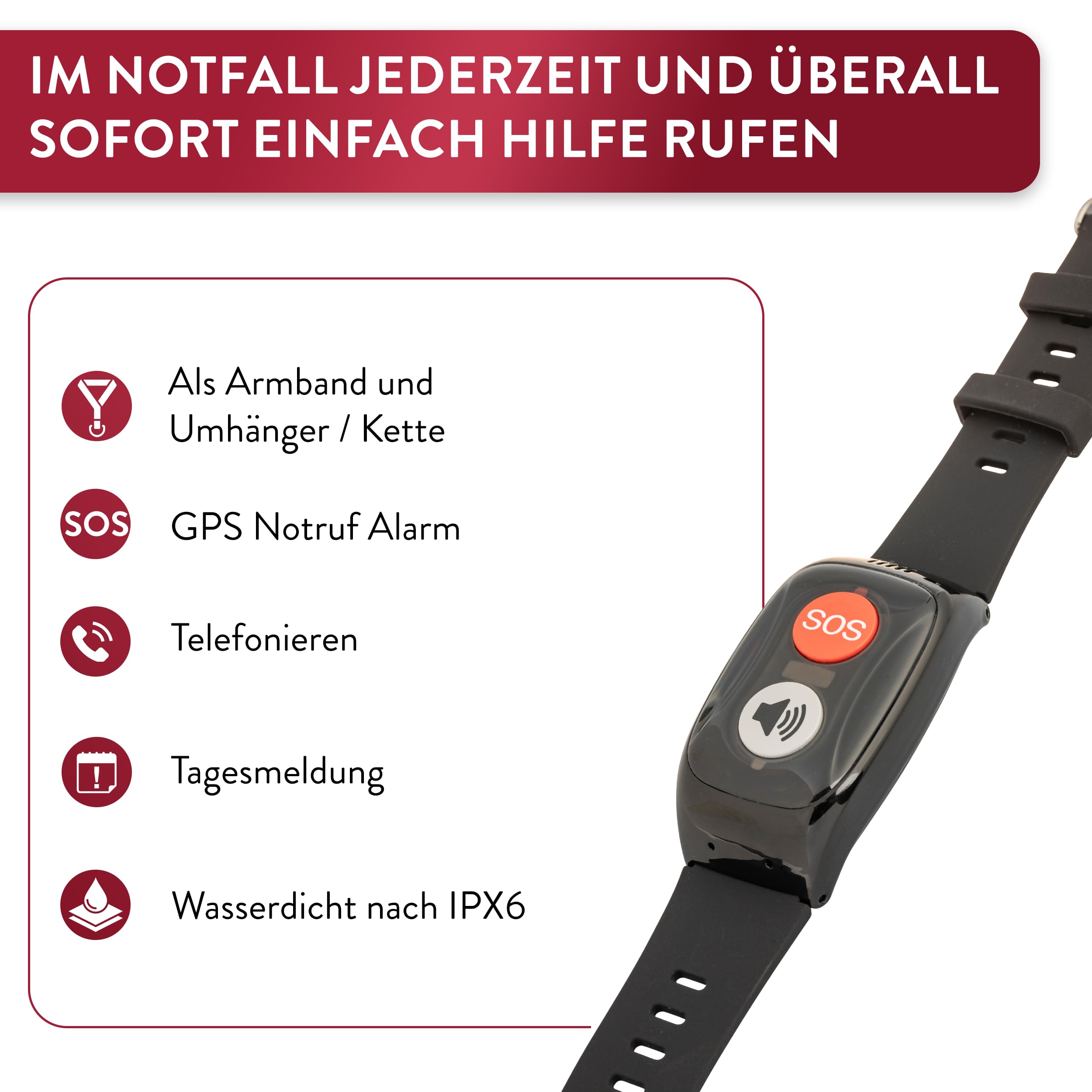tellimed Carino 4G GPS Notfallarmband Senioren mit GPS Ortung, Telefonfunktion, SIM Slot & ohne ABO - Senioren Notruf Armband & Notrufknopf für Senioren & Erwachsene