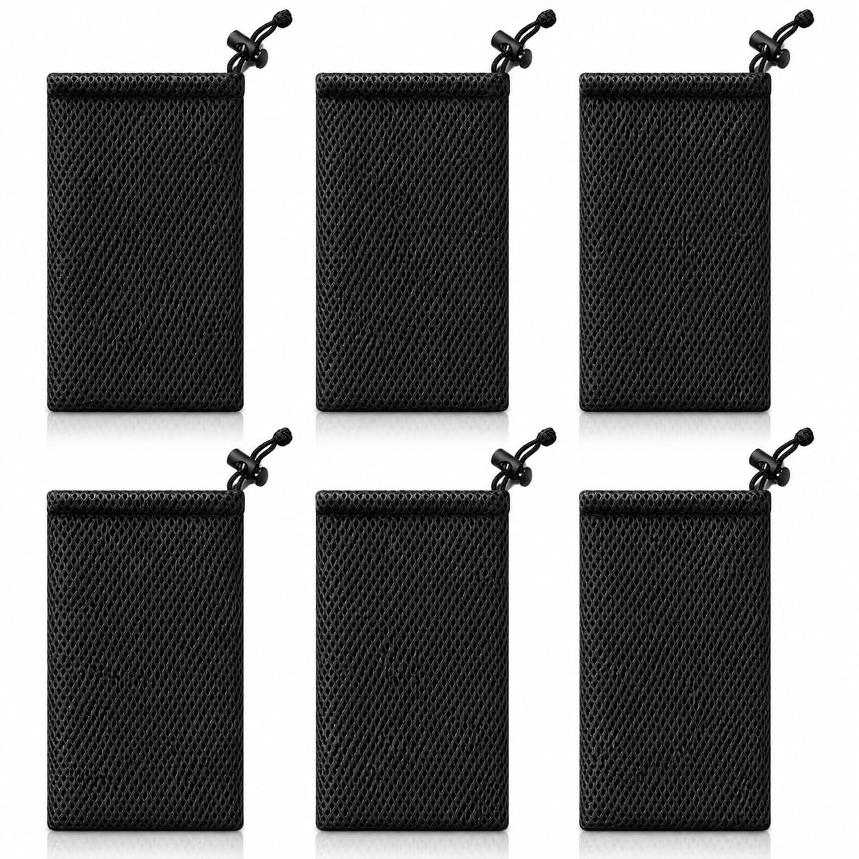 6PCS Nylon Mesh Drawstring Bags 10×15cm, Black Small Drawstring Bag for Travel Storage, Reusable Nylon Mesh Bags Pouch for Cosmetics, Keys, Earphones, Mini Items and Organising