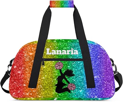 Personalized Dance Bag Gym Bag, Large Custom Sport Duffel Bag Weekender Bag Travel Duffel Bag Colorful Rainbow Glitter Cheerleading