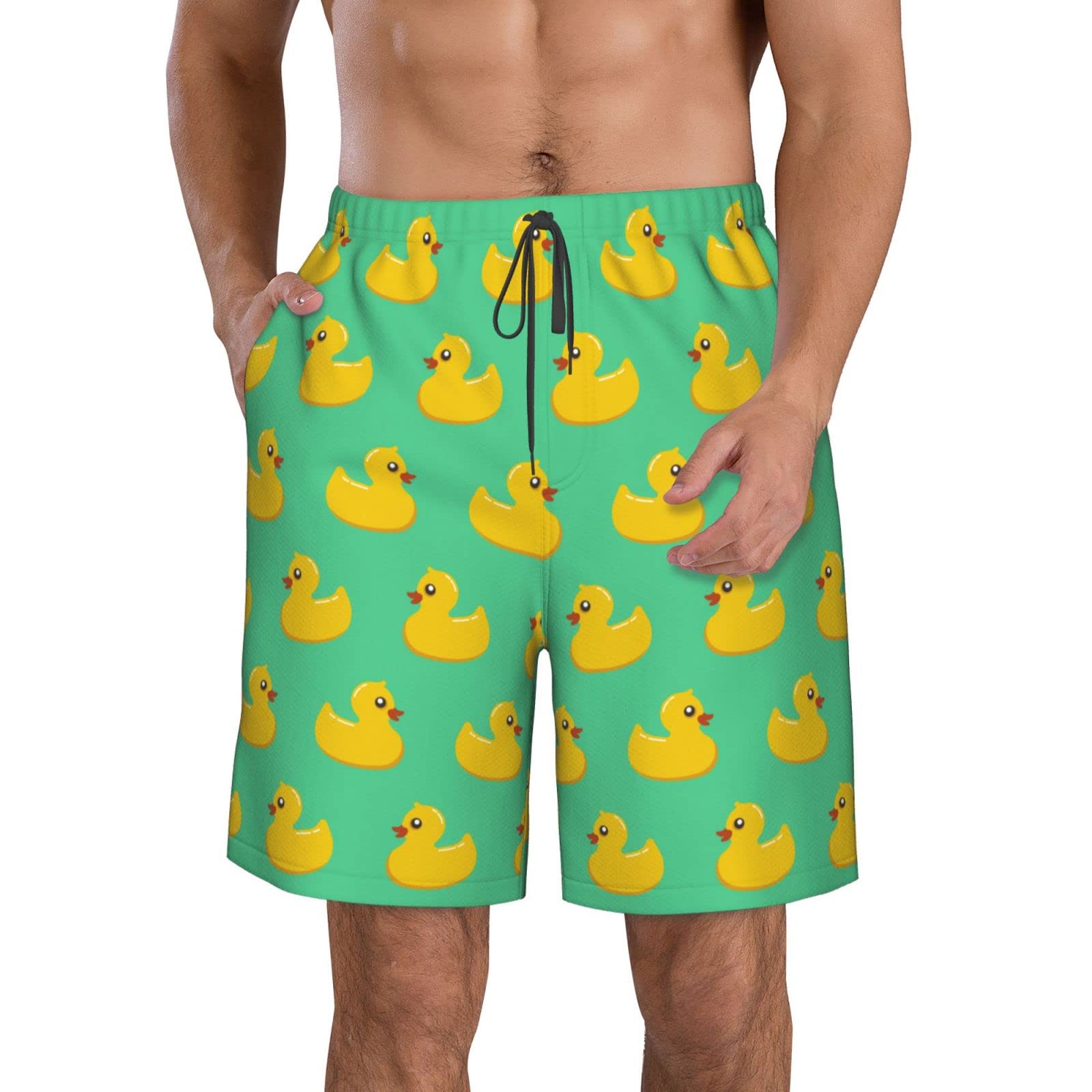 Lsjuee Fun Novelty Rubber Duck Mens Quick Dry Printed Short Swim Trunks Swimwear Beach Shorts Bathing Suits
