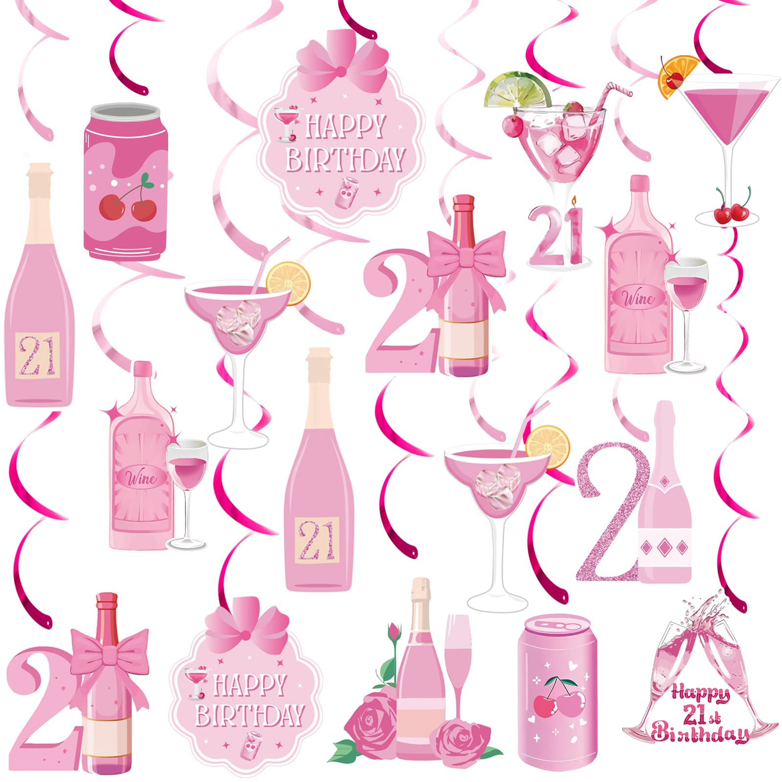 21st Birthday Decorations Pink 21st Birthday Decorations for Her 21 st Champagn Ceiling Hanging Swirls