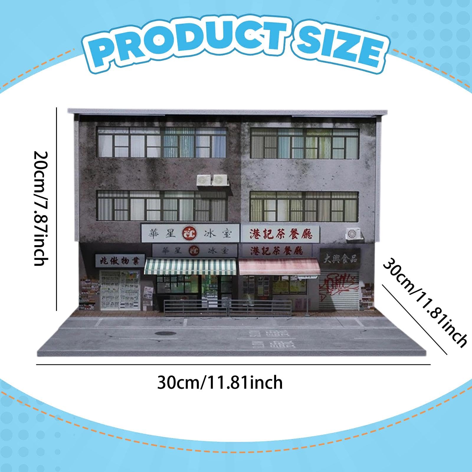 Sharplace 1/64 Diorama Edificio Scena di Strada di Hong con LED Simulazione realistica Display per parcheggio Auto pressofuso per Oggetti da Collezione, Style a