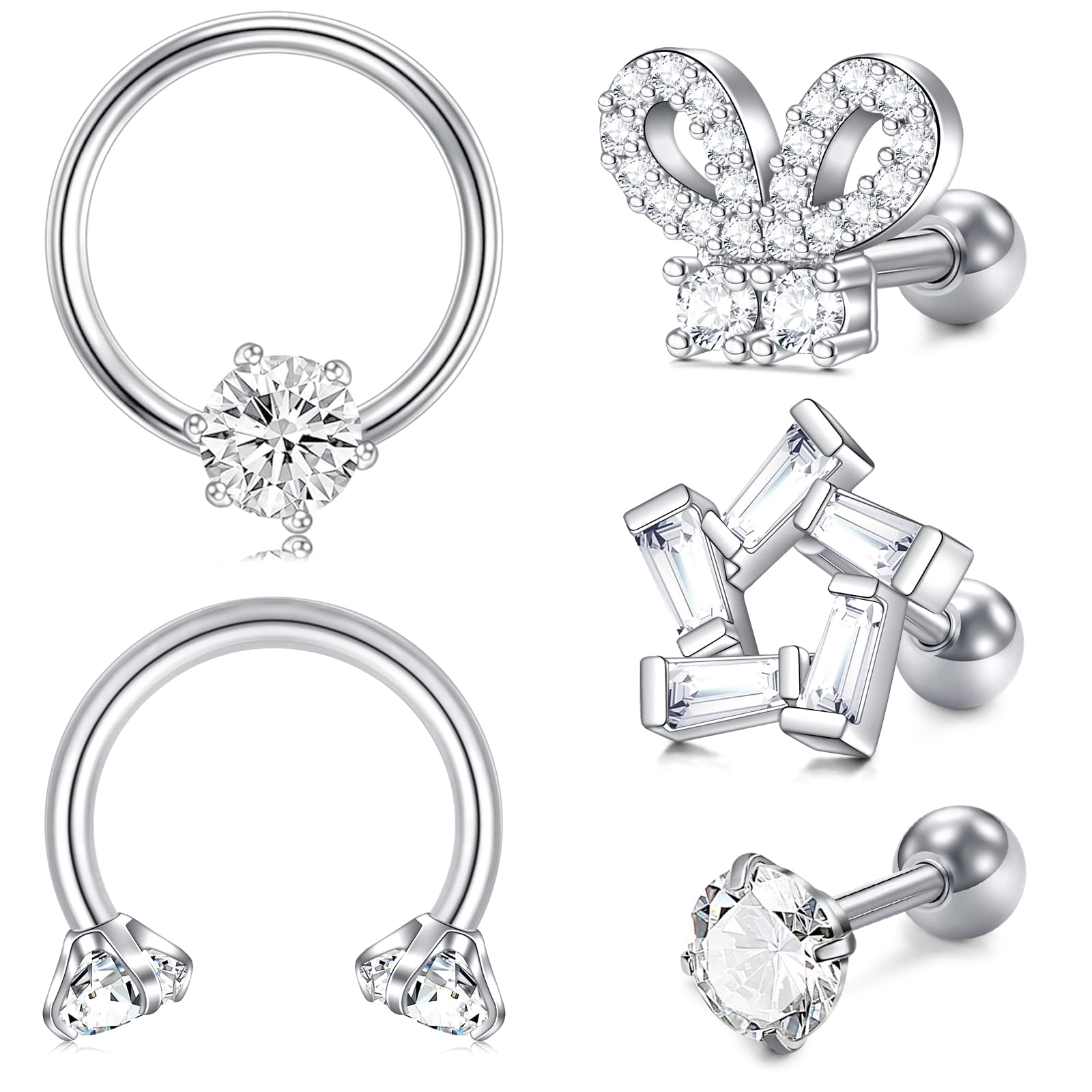 Funseedrr 11 Stück Piercing Tragus Helix Ringe Nägel Chirurgenstahl 16 G 6 mm 8 mm Studs Knorpel Ohr Daith Rook Conch Piercing
