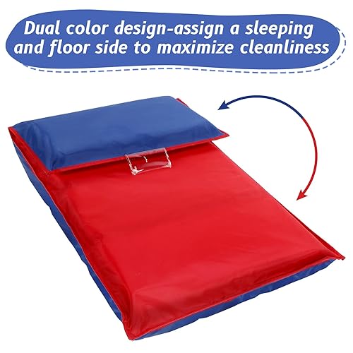 Miniatura 3 de Kigley 2 alfombrillas de dormir rojas y azules de 2 pulgadas de grosor, cama para siesta de 4 secciones para niños pequeños de 48 x 24 x 2 pulgadas,