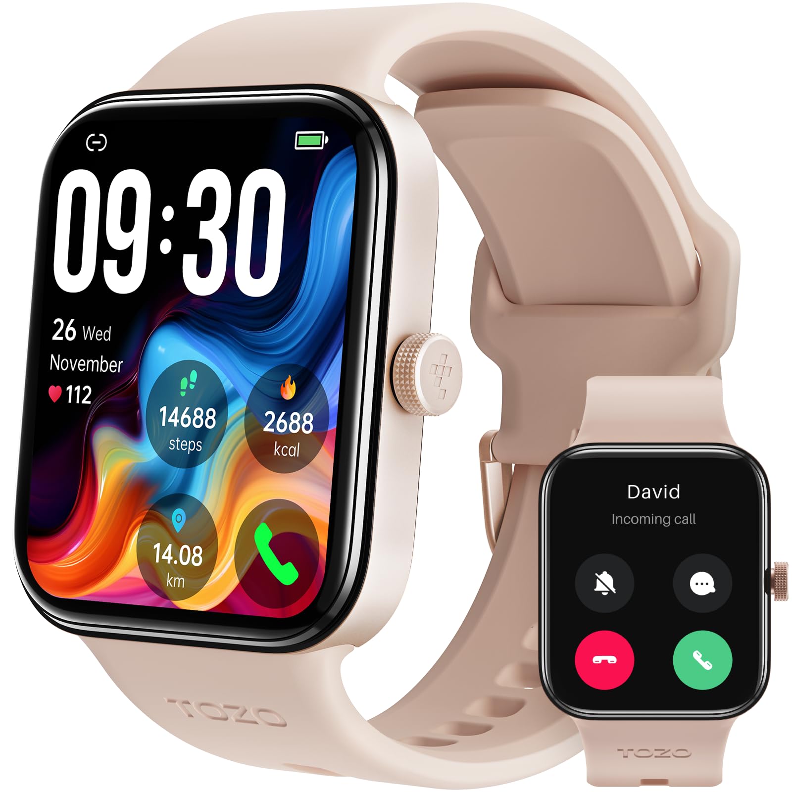 TOZO S4 AcuFit One Smart Watch Large AMOLED Screen for Men Women, Bluetooth Call Dial Fitness Tracker, Heart Rate and Blood Oxygen, Sleep Monitor, IP68 Waterproof, Workout for iOS Android (Rose Gold)
