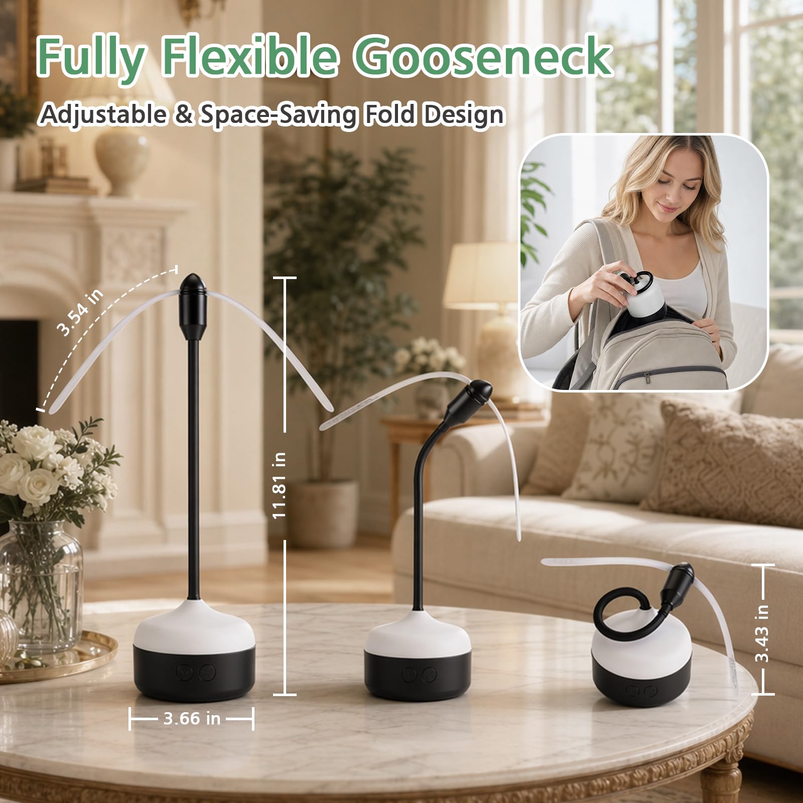 Ventilatore Anti-Mosche, 2 Pezzi, Ricaricabile con LED, Protezione Alimentare per Casa, Picnic, Barbecue, Senza Sostanze Chimiche