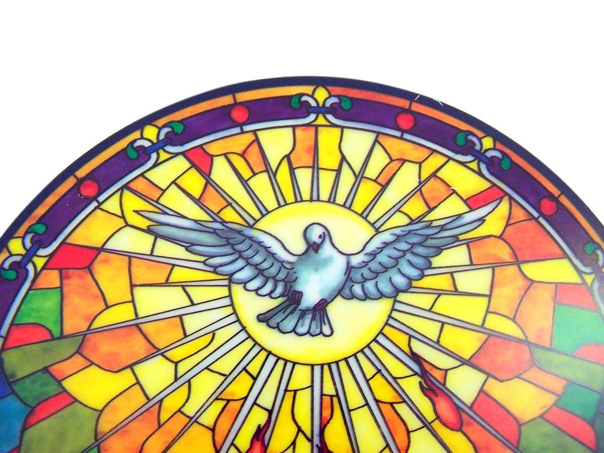 Religious Art Holy Spirit Stained Glass Sun Catcher Window Sticker, 5 3/4 Inches