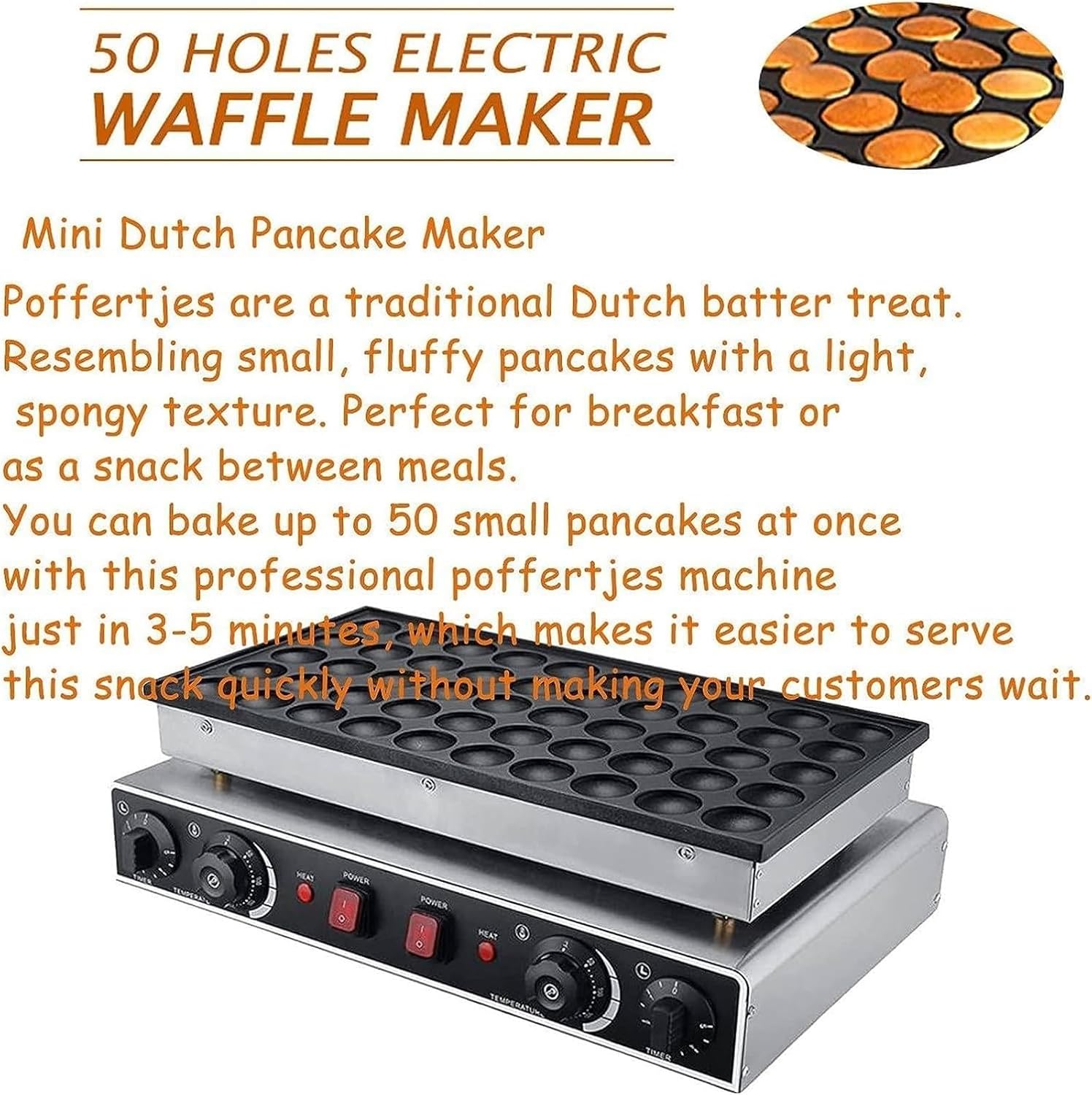 Mini Dutch Pancake Baker， Mini Pancake Maker ， Pancake Baker Gas 50 Holes Sandwich Cake Commercial Biscuit Waffle Maker