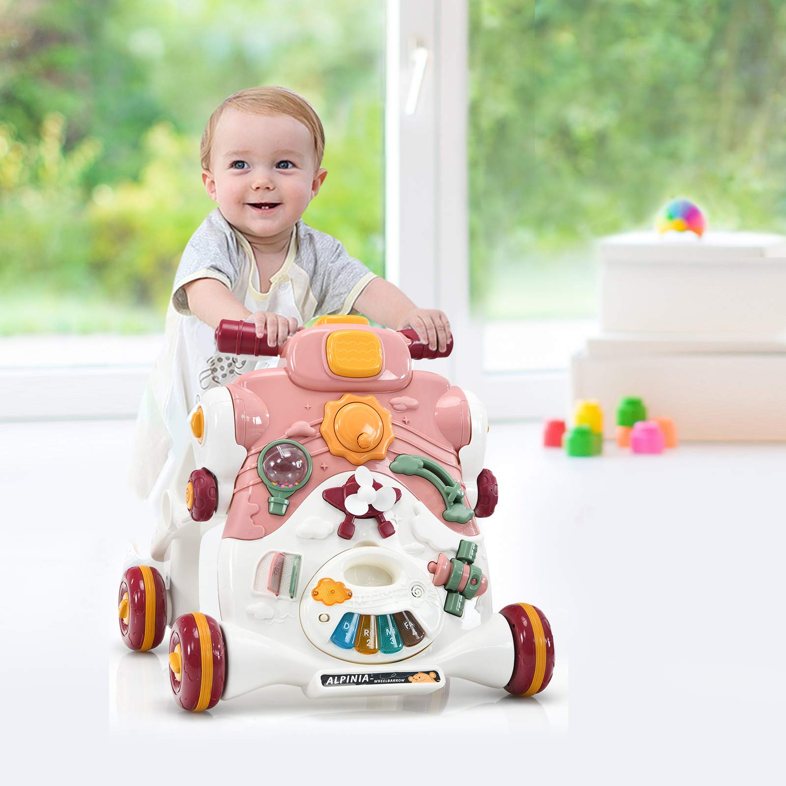 COSTWAY 3 en 1 Andador Bebes, Andador para Bebé con Música,Luces y Ruedas Antideslizantes,Caminador Correpasillo con Tablero de Juguete para Bebé de 6-36 Meses, 56 x 46 x 46 cm (Rosa oscuro)