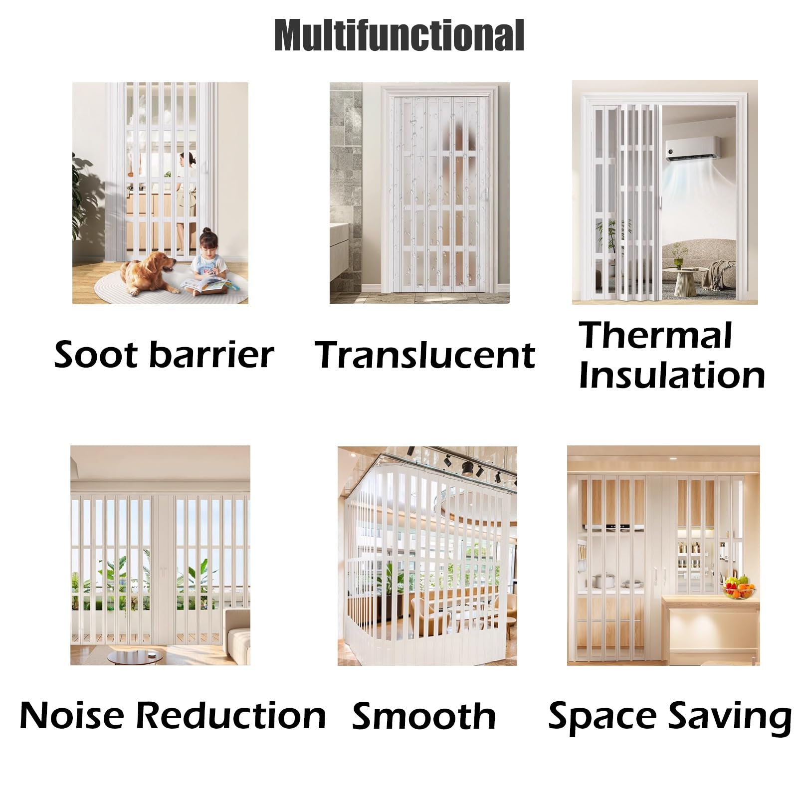 PVC-Falttüren für den Innenbereich, 202 cm hohe Ziehharmonika-Schiebetür mit Hardware-Kit, Waschküche/Innenraum/Raumteiler/Türöffnung, faltbares Türgitter mit Acrylplatte (weiß, 86 x 202 cm)