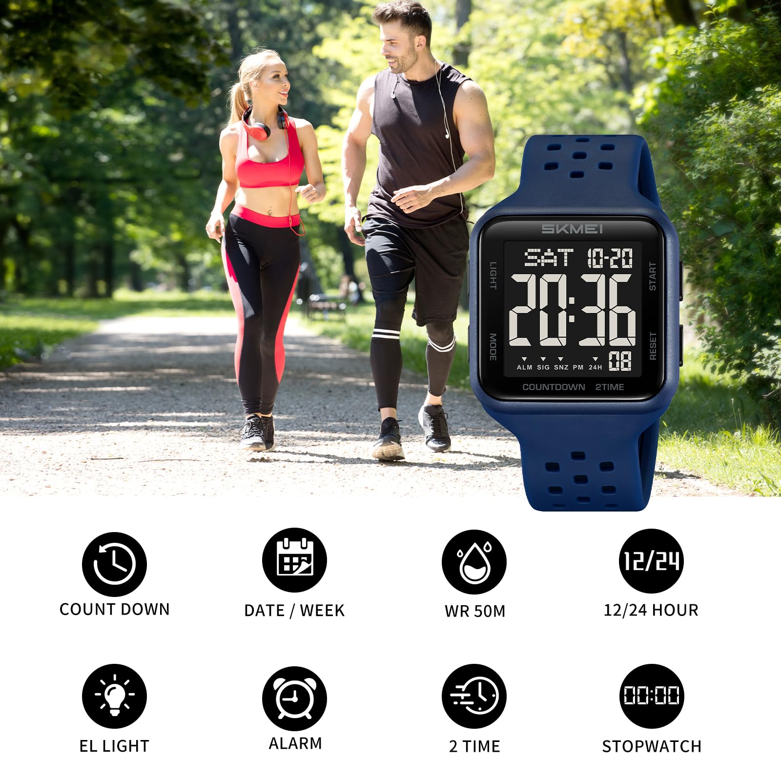 SKMEI Men's Sports Digital Watches Military Multifunction Watches for Women with Waterproof Alarm Dual Time Zones Stopwatch