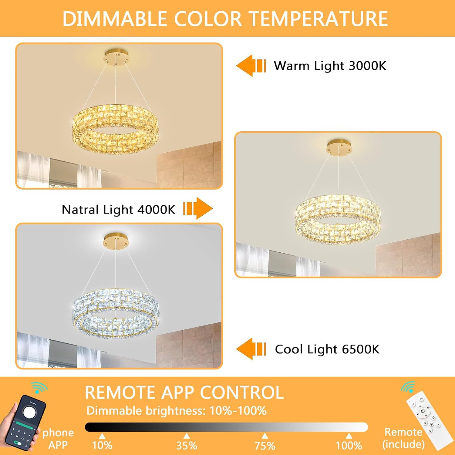 LED Chandeliers for Dining Room 16 Inch Chandelier Height Adjustable Ceiling Pendant Lights Remote LED Dimmable Lighting for Living Room Staircase Entryway Gold